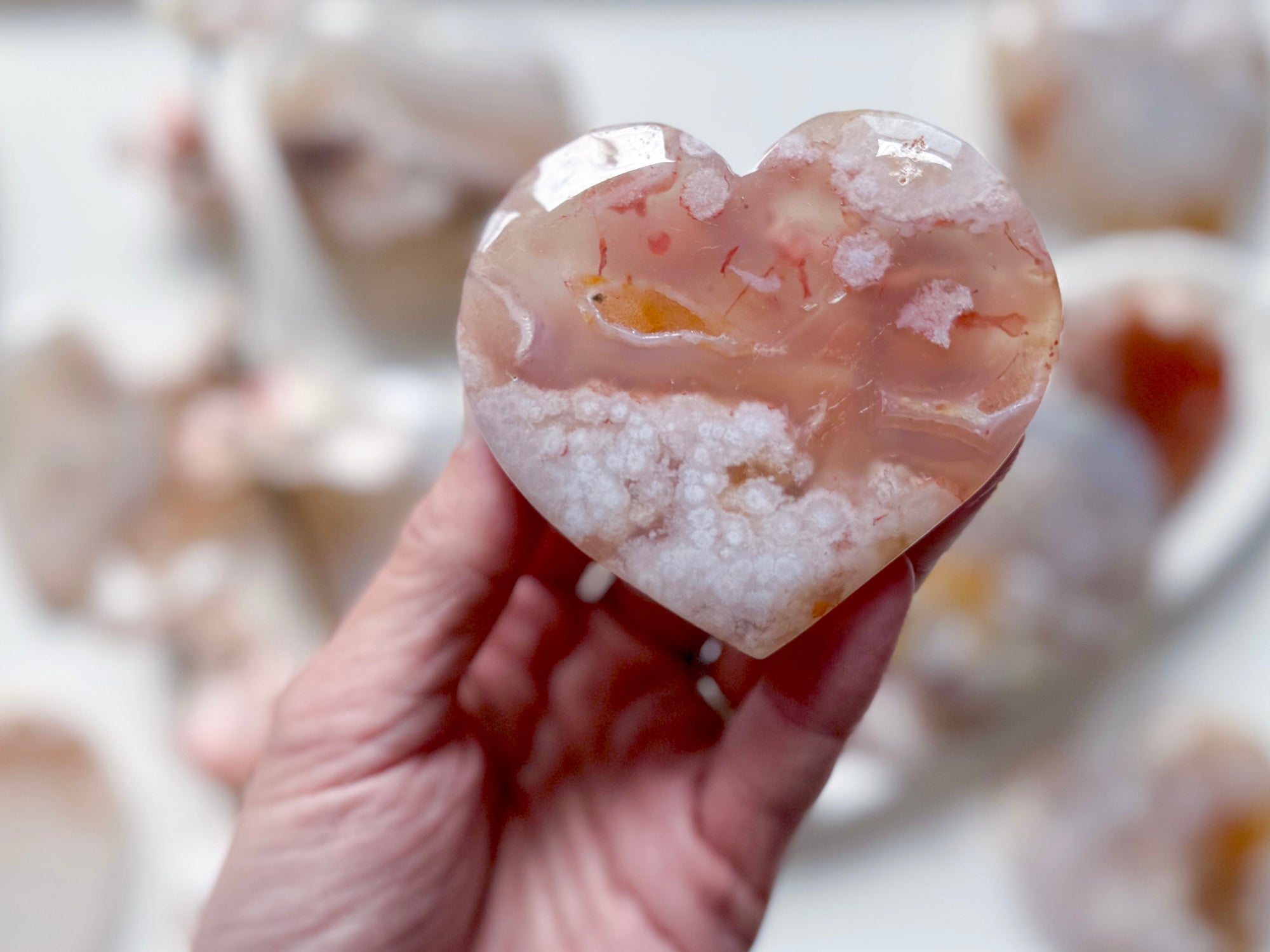 Flower Agate Flat Heart Carving