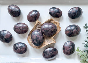 Almandine Garnet in Arfvedsonite Matrix Palm Stone