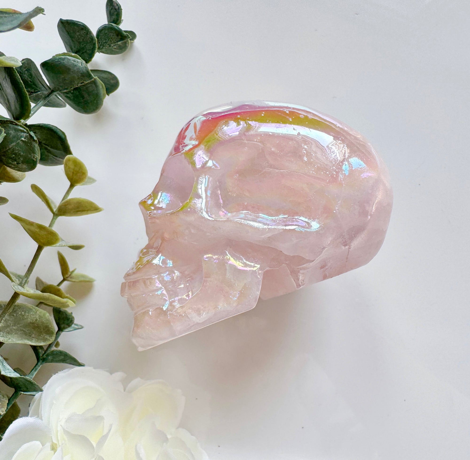 Aura Rose Quartz Skull Carving