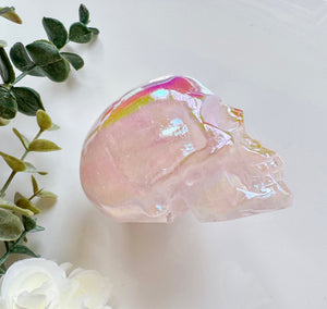 Aura Rose Quartz Skull Carving