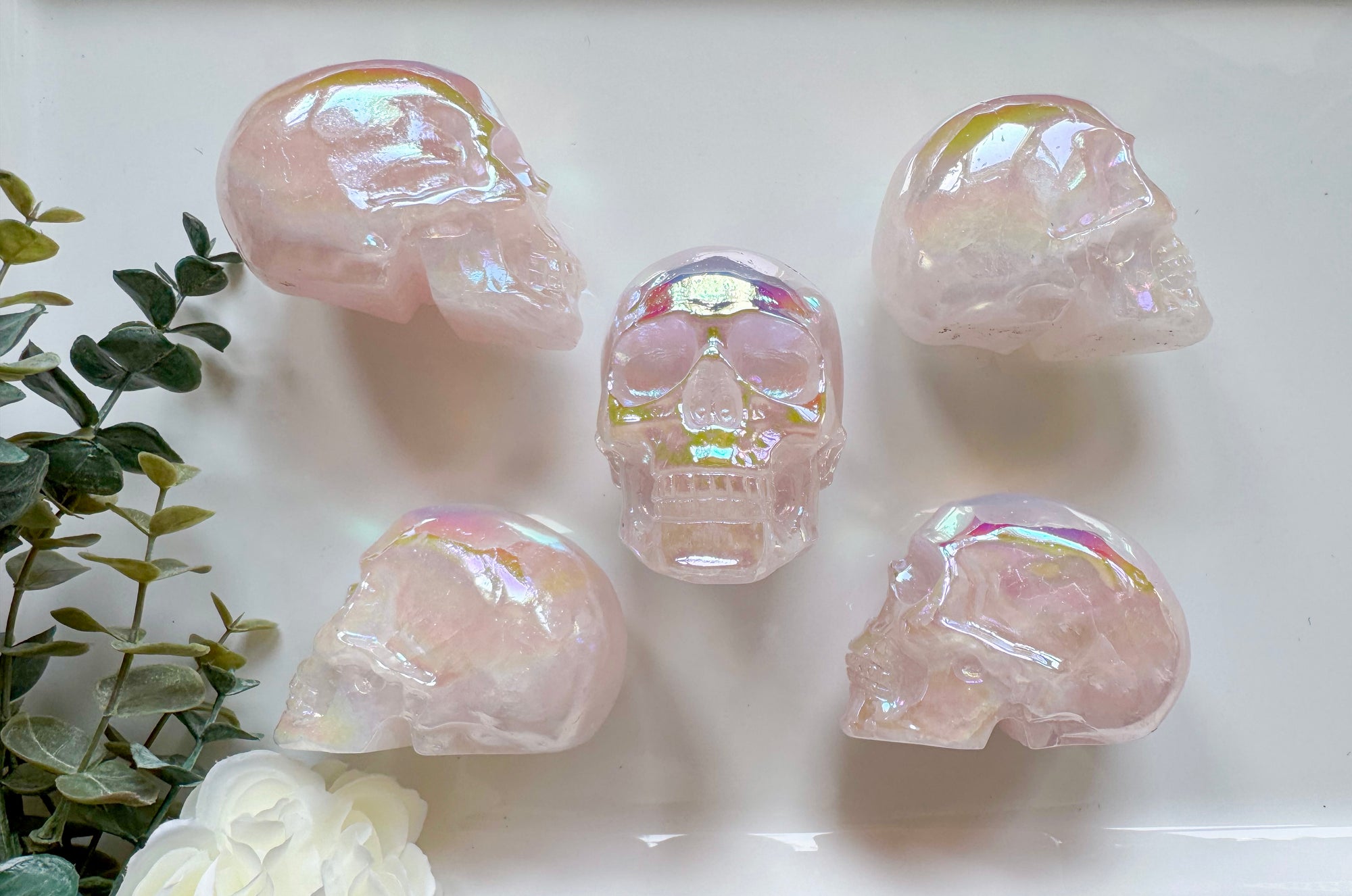 Aura Rose Quartz Skull Carving