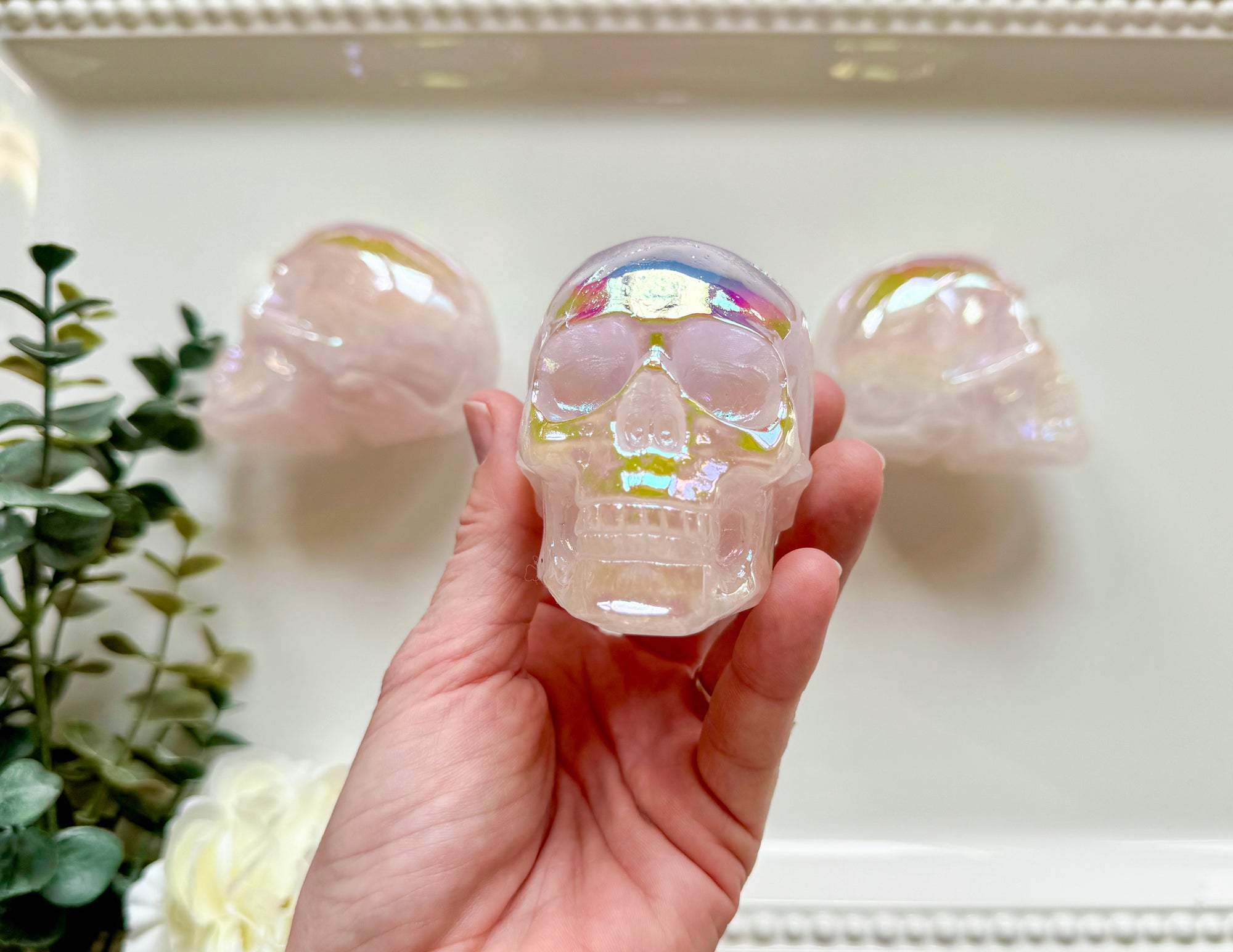 Aura Rose Quartz Skull Carving