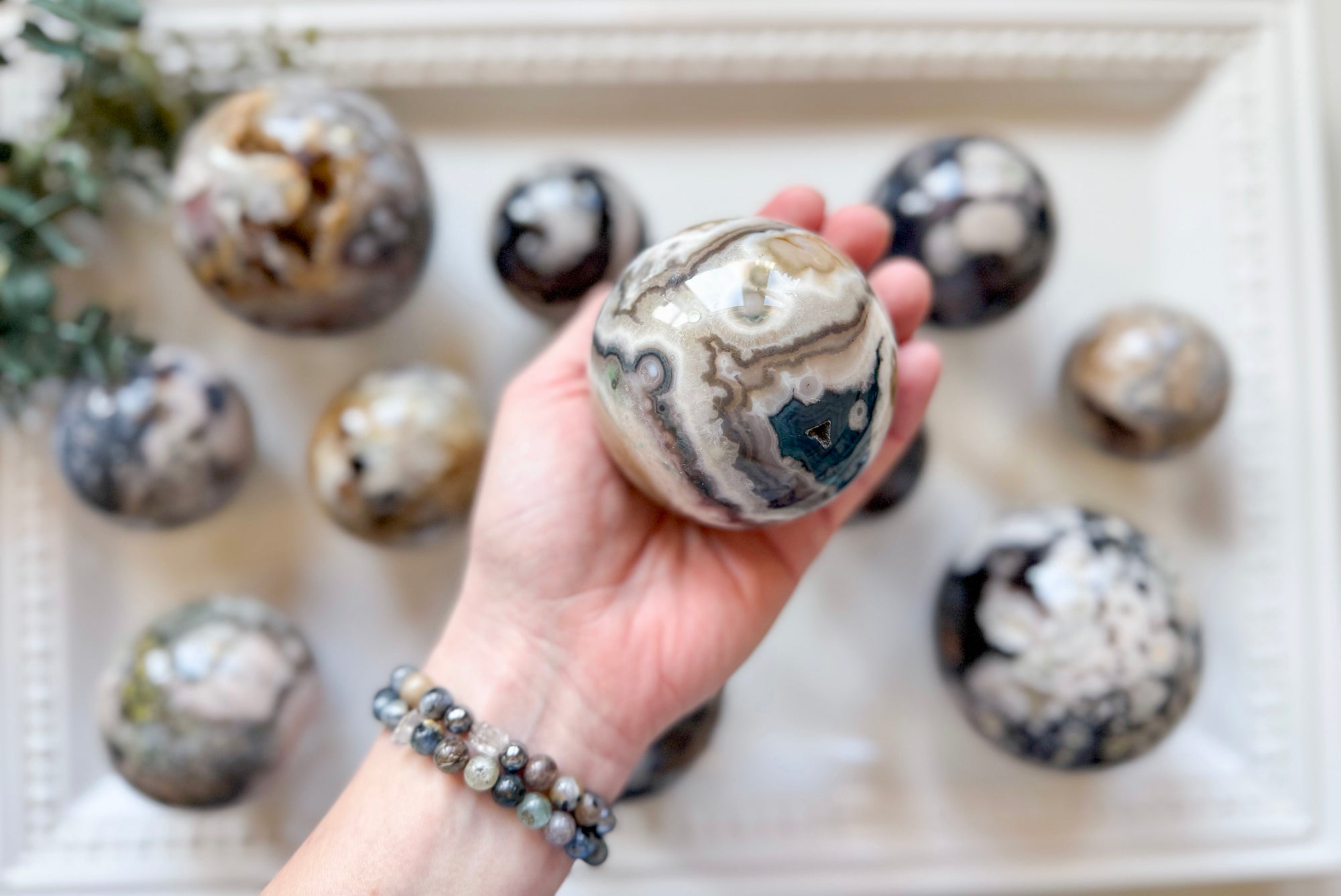 Black Flower Agate Sphere