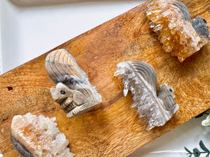 Cluster Quartz Tail Agate Squirrel Carving