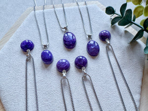 Charoite Round & Oval Drop Sterling Necklace