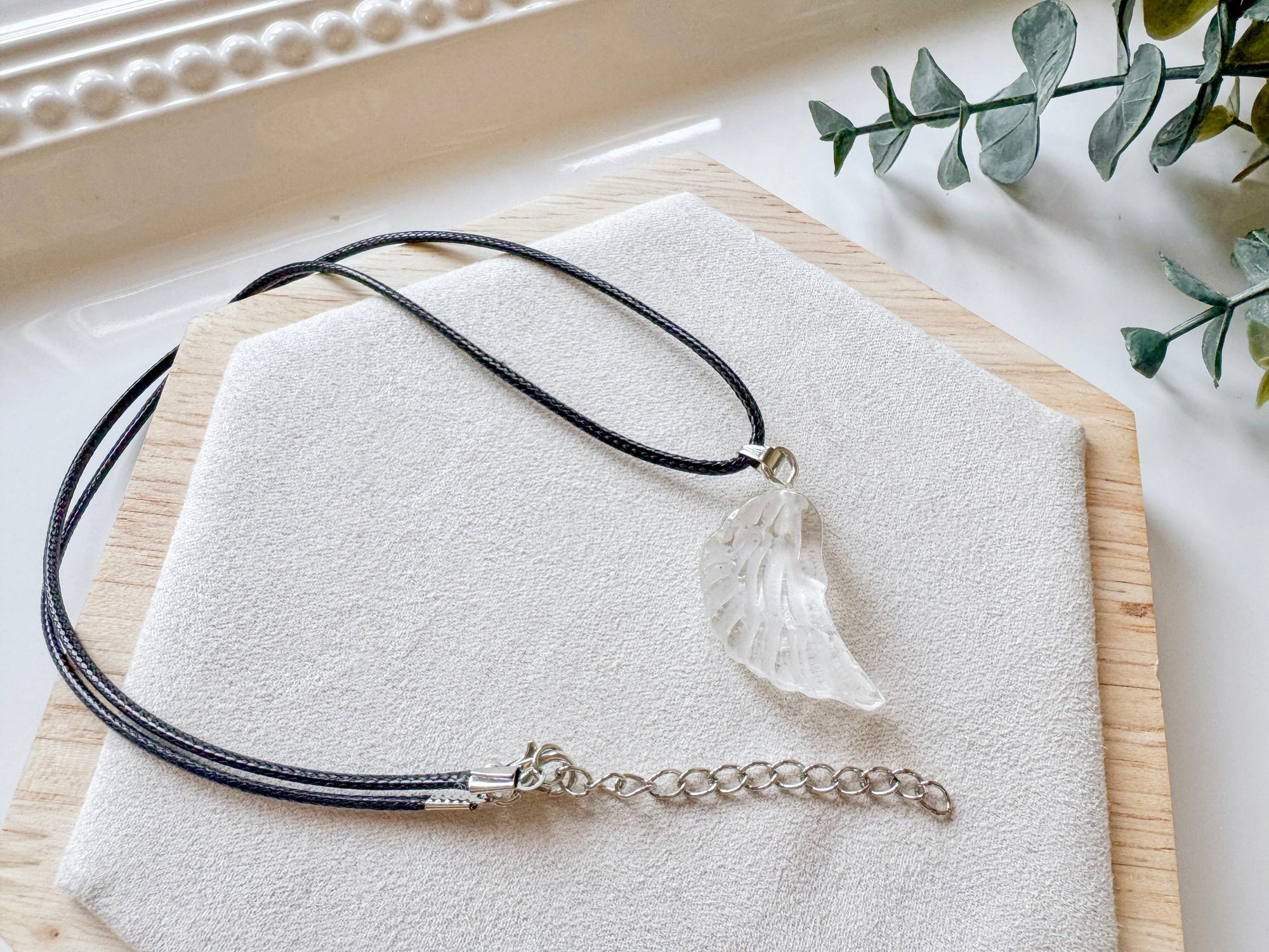 Clear Quartz Angel Wing Pendant Necklace