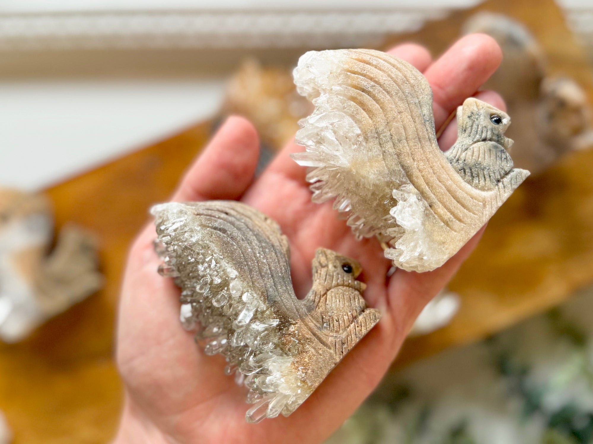 Cluster Quartz Tail Agate Squirrel Carving