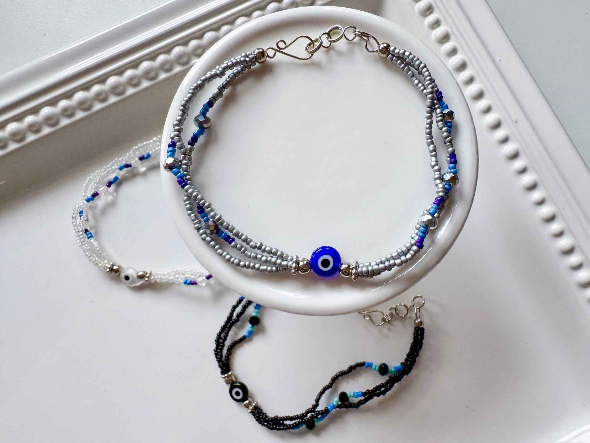 Crystal & Bead Anklet || Evil Eye