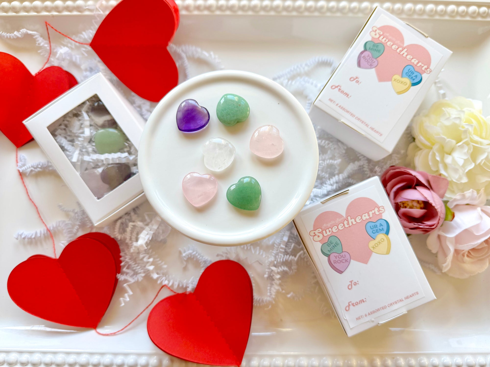 Crystal Sweethearts || Valentine's Day Gift Box- Amethyst/Aventurine/Clear Quartz/Rose Quartz Hearts