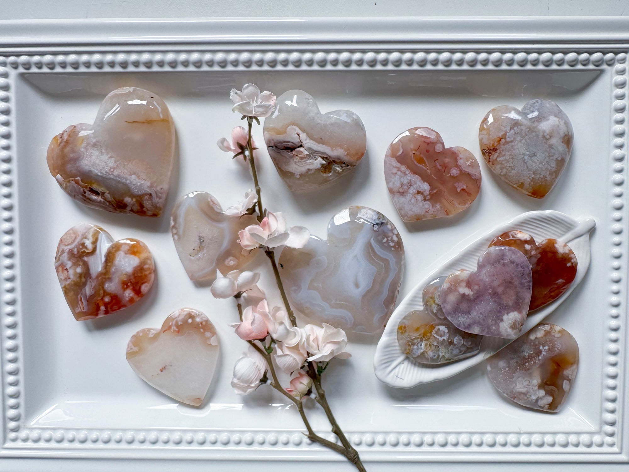 Flower Agate Flat Heart Carving