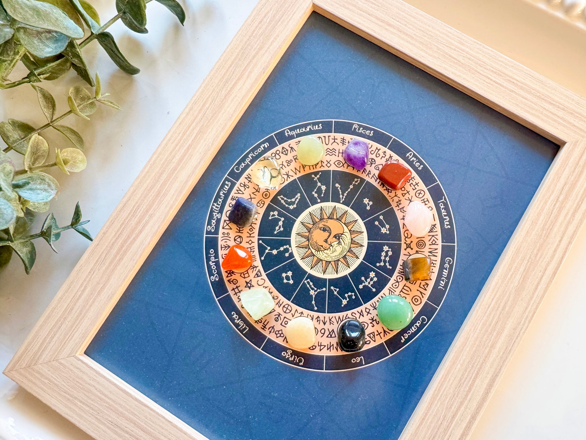 Framed Crystal Tumbled Stone Art - Zodiac