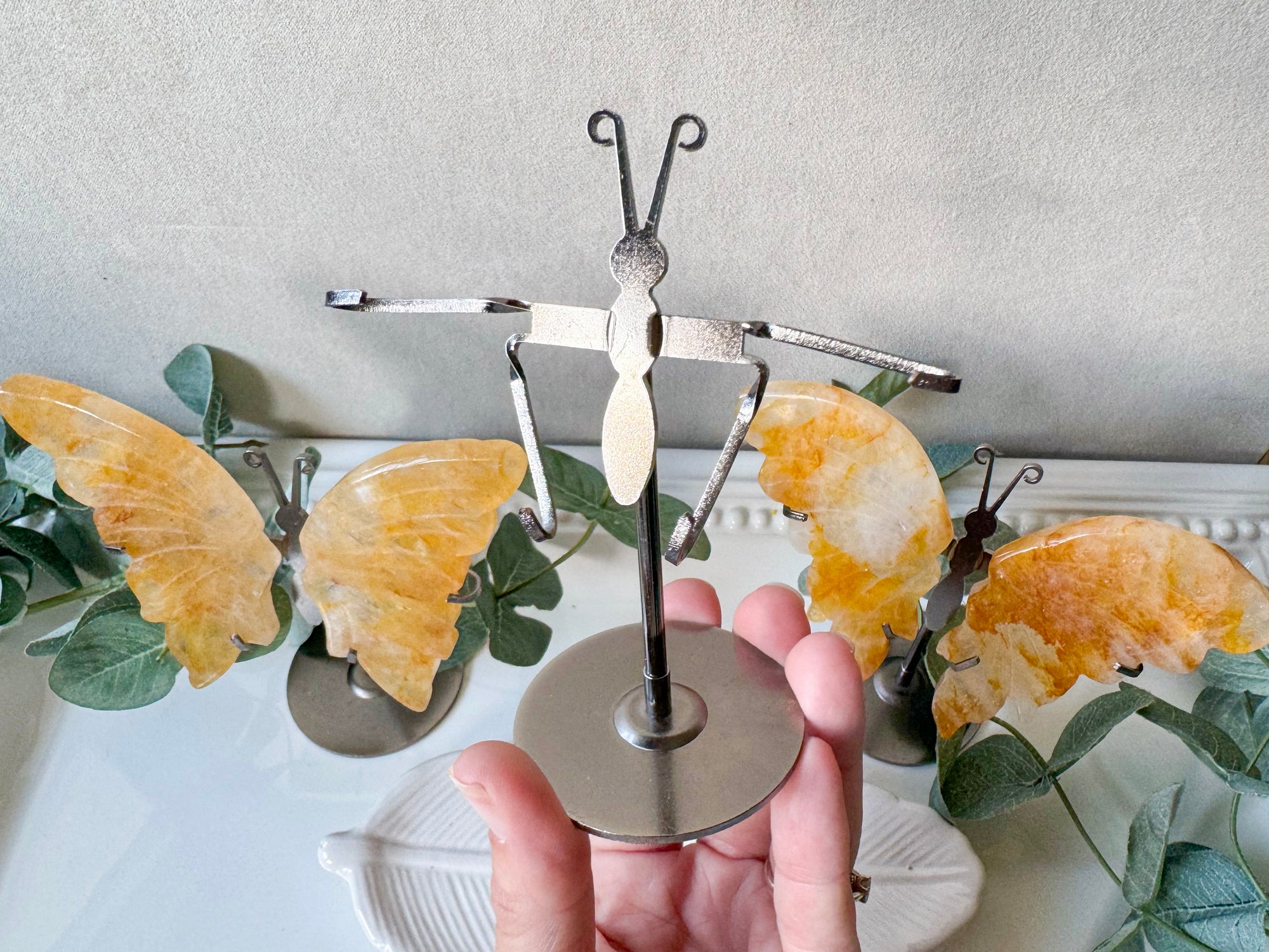 Golden Healer Butterfly Wings in Metal Stand