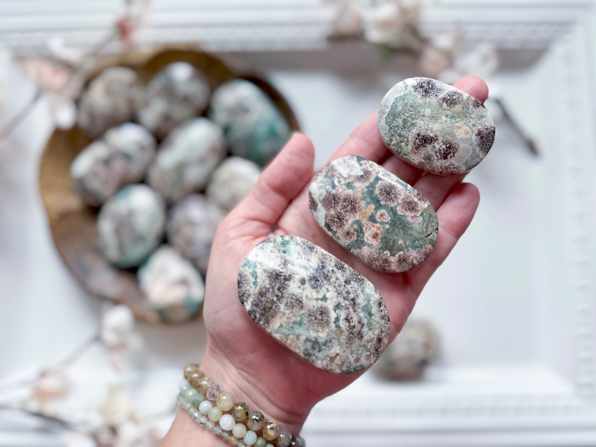 Green Cherry Blossom Agate Palm Stone || Brazil