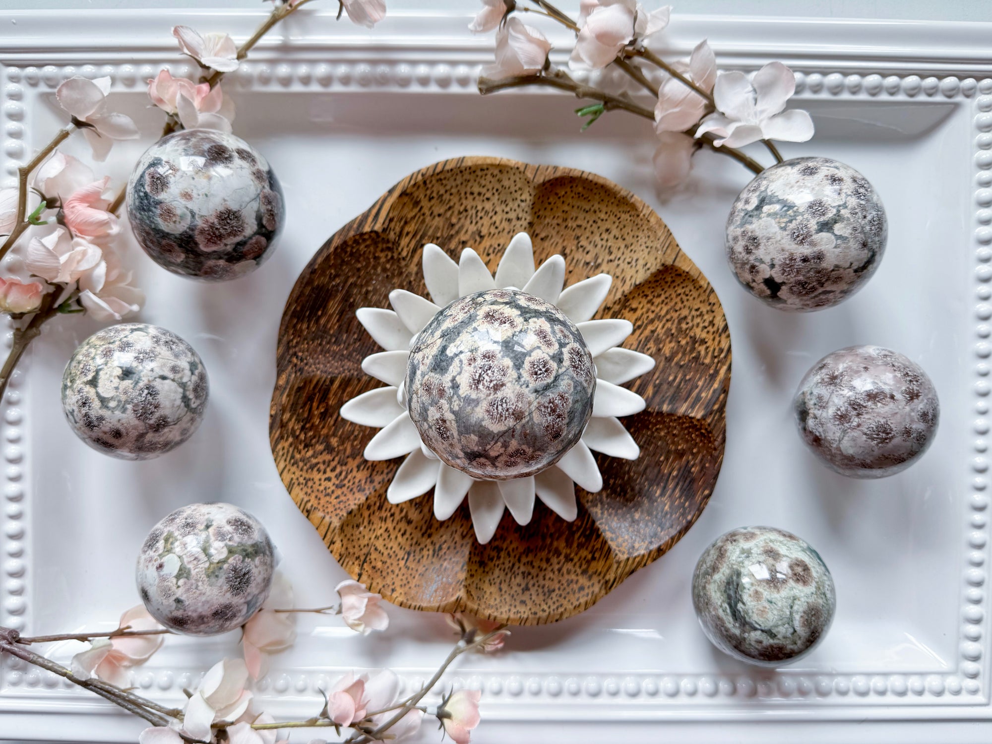 Green Cherry Blossom Agate Sphere || Brazil