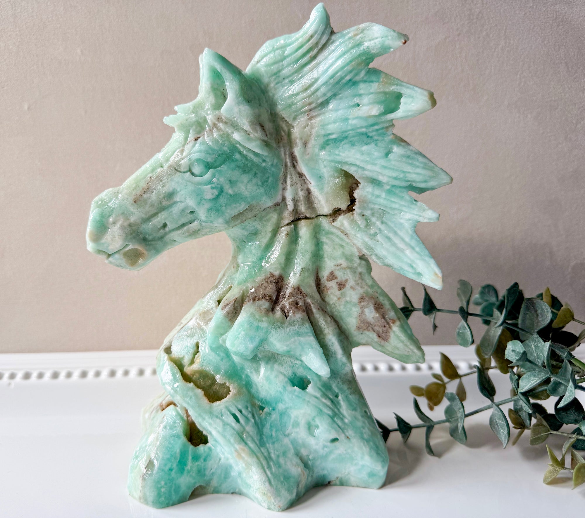 Hemimorphite Horse Carving