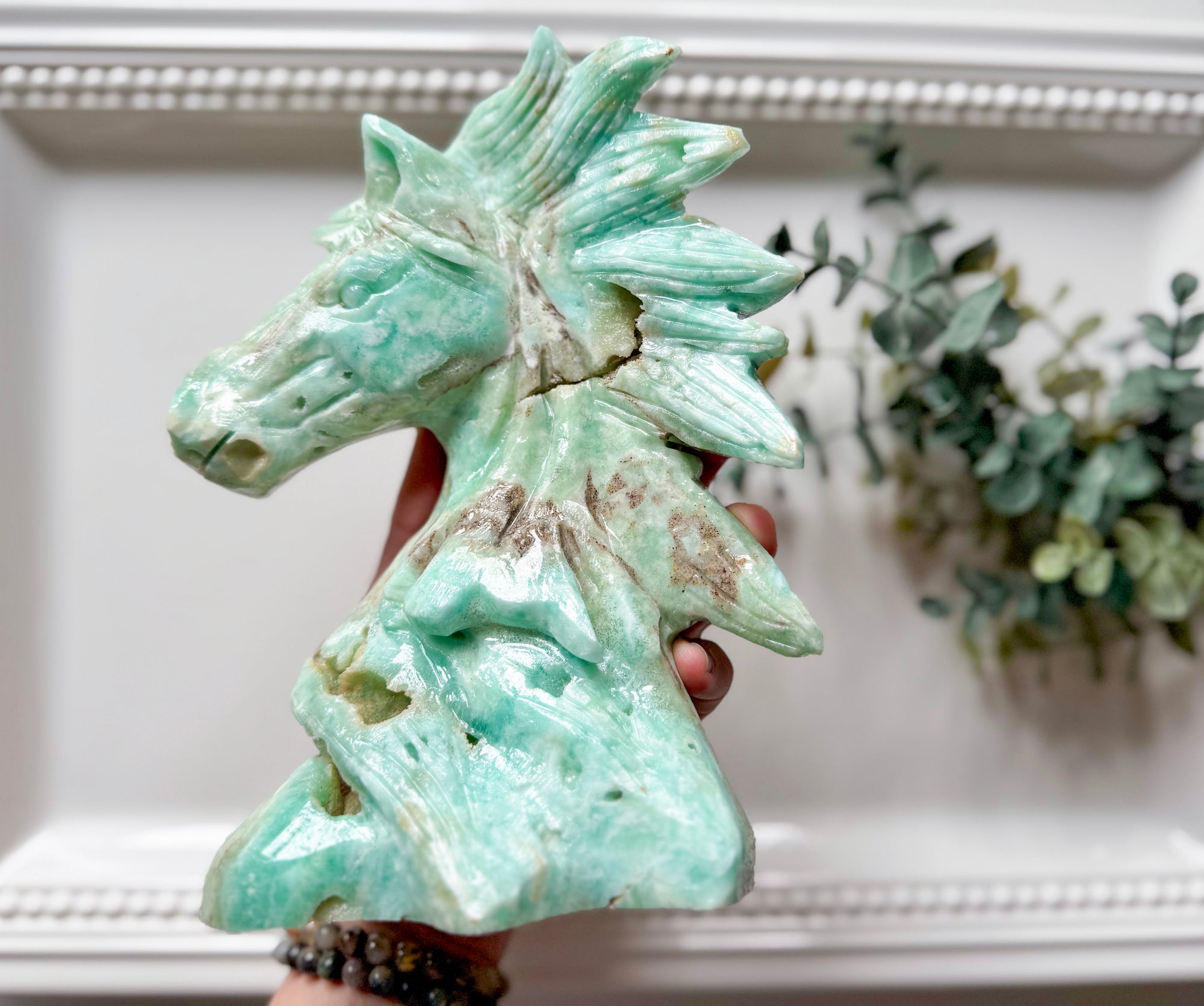 Hemimorphite Horse Carving