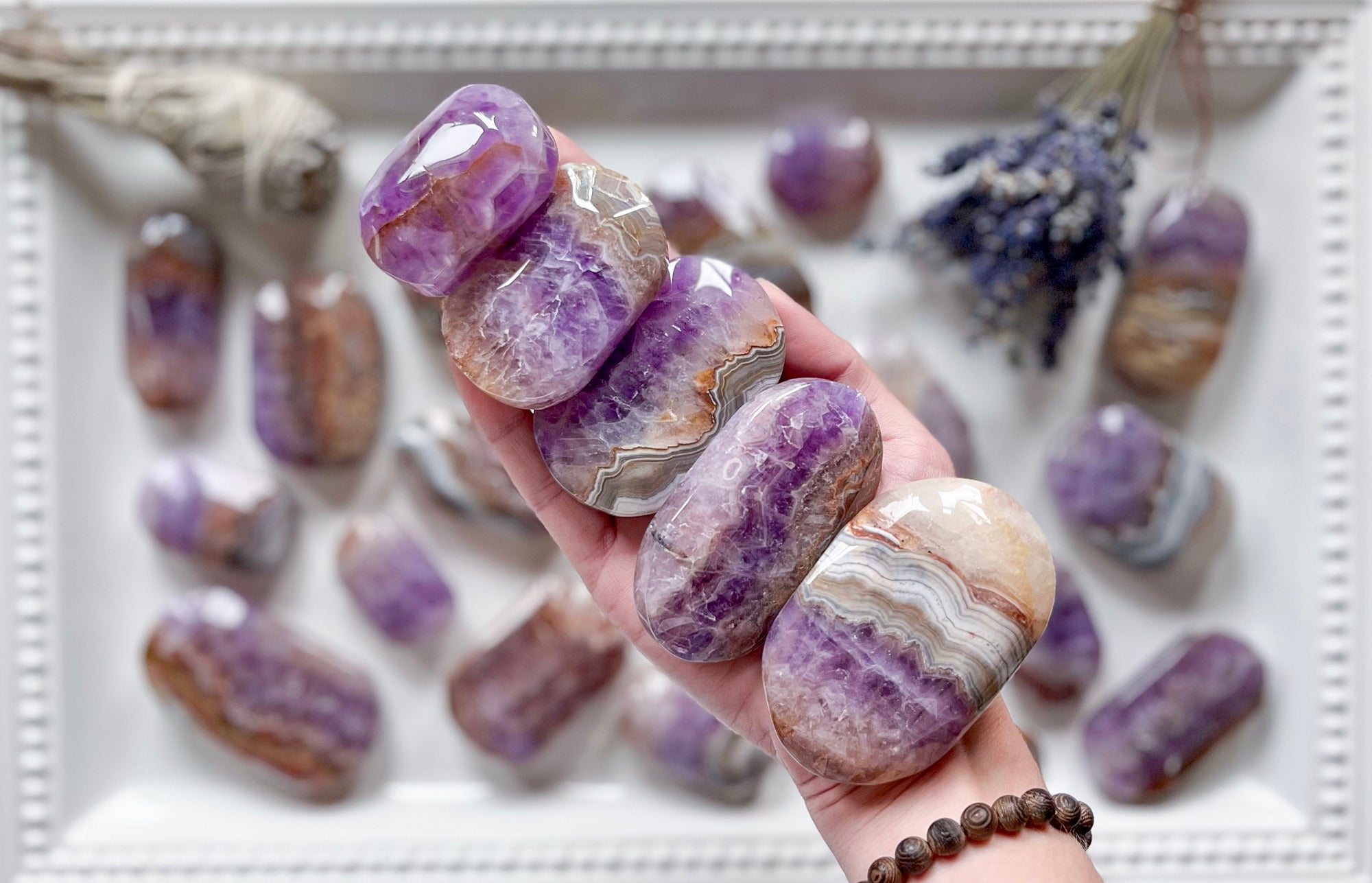 Amethyst & Agate Polished Palm Stone