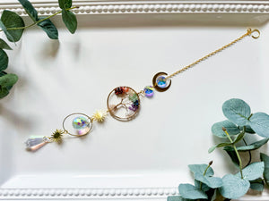 Chakra Faceted Ball & Point Tree of Life Rainbow Catcher Window Hanger || Gold