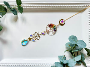 Chakra Evil Eye Tree of Life Rainbow Catcher Window Hanger || Gold