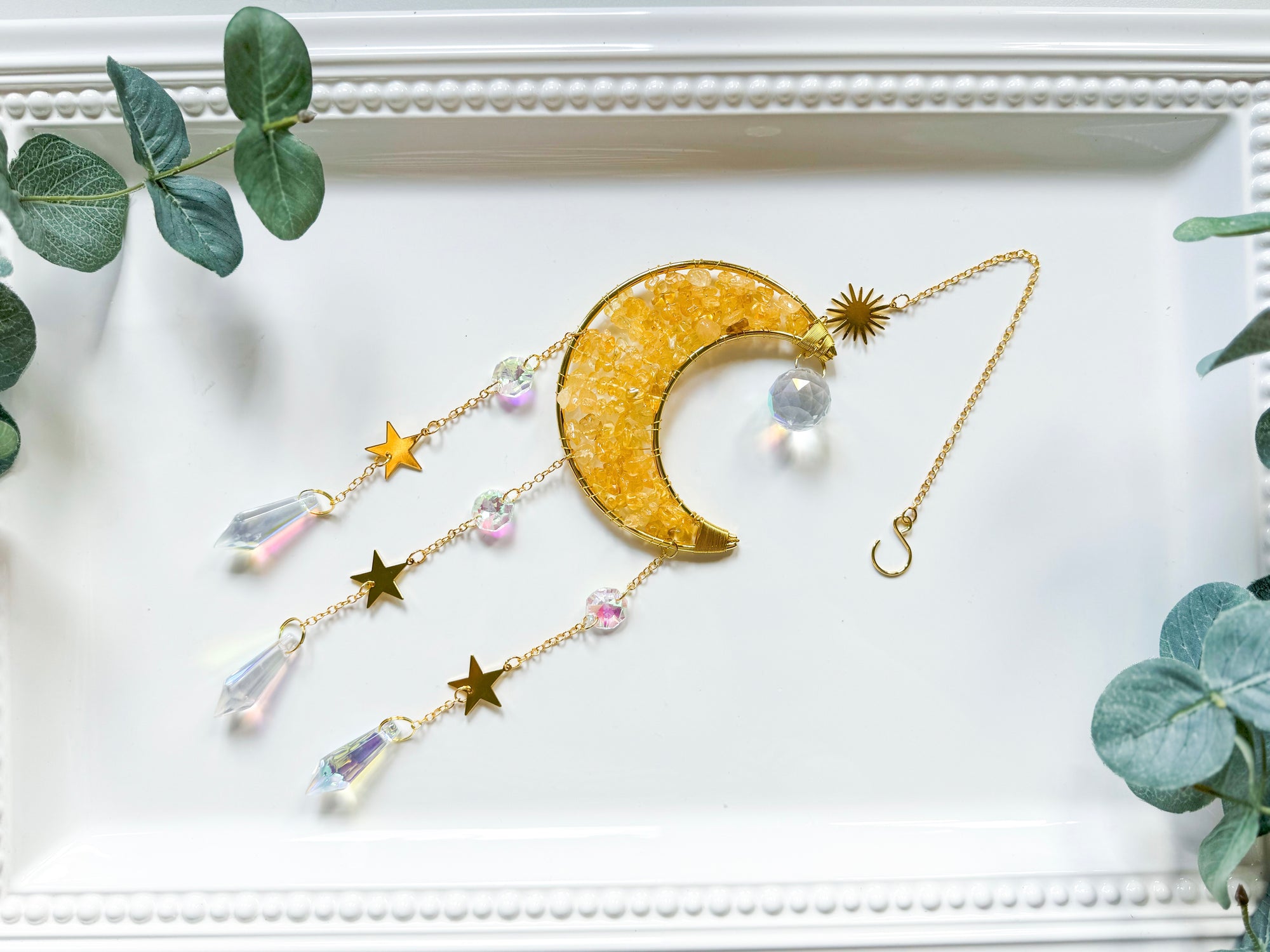 Citrine Crescent Moon Crystal Chip Rainbow Catcher