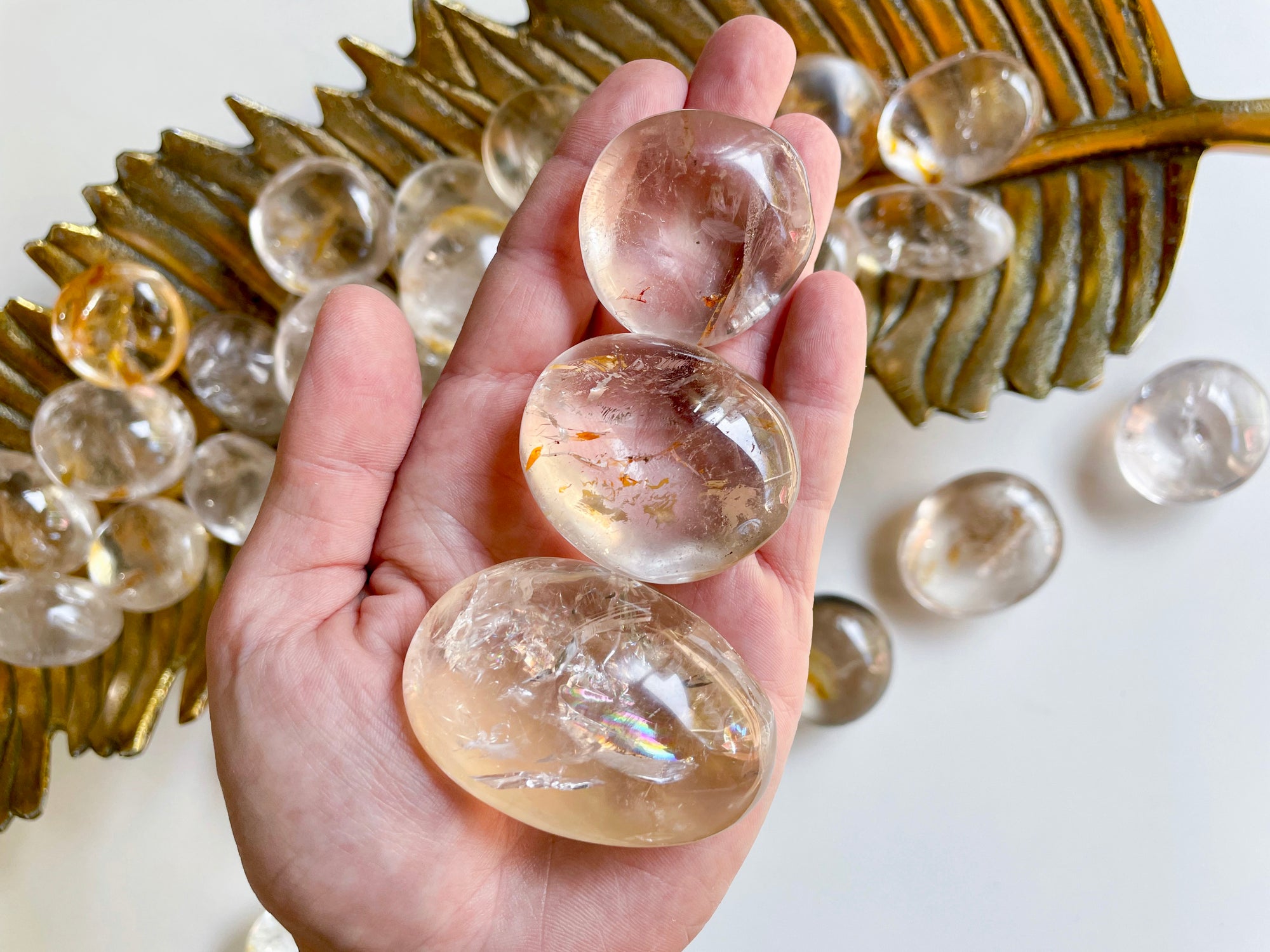 Clear Quartz & Golden Healer Palm Stone || Madagascar