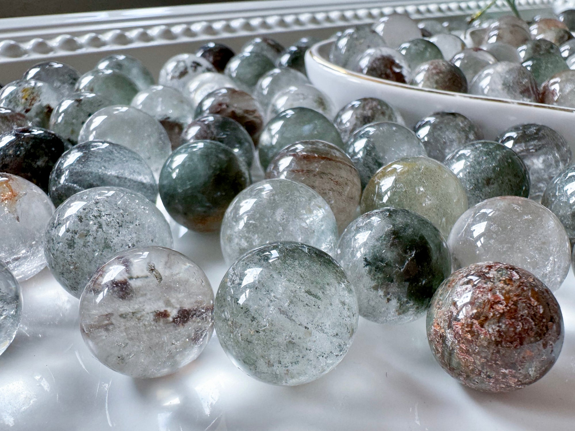 Garden Quartz (Lodolite) Sphere || Marble