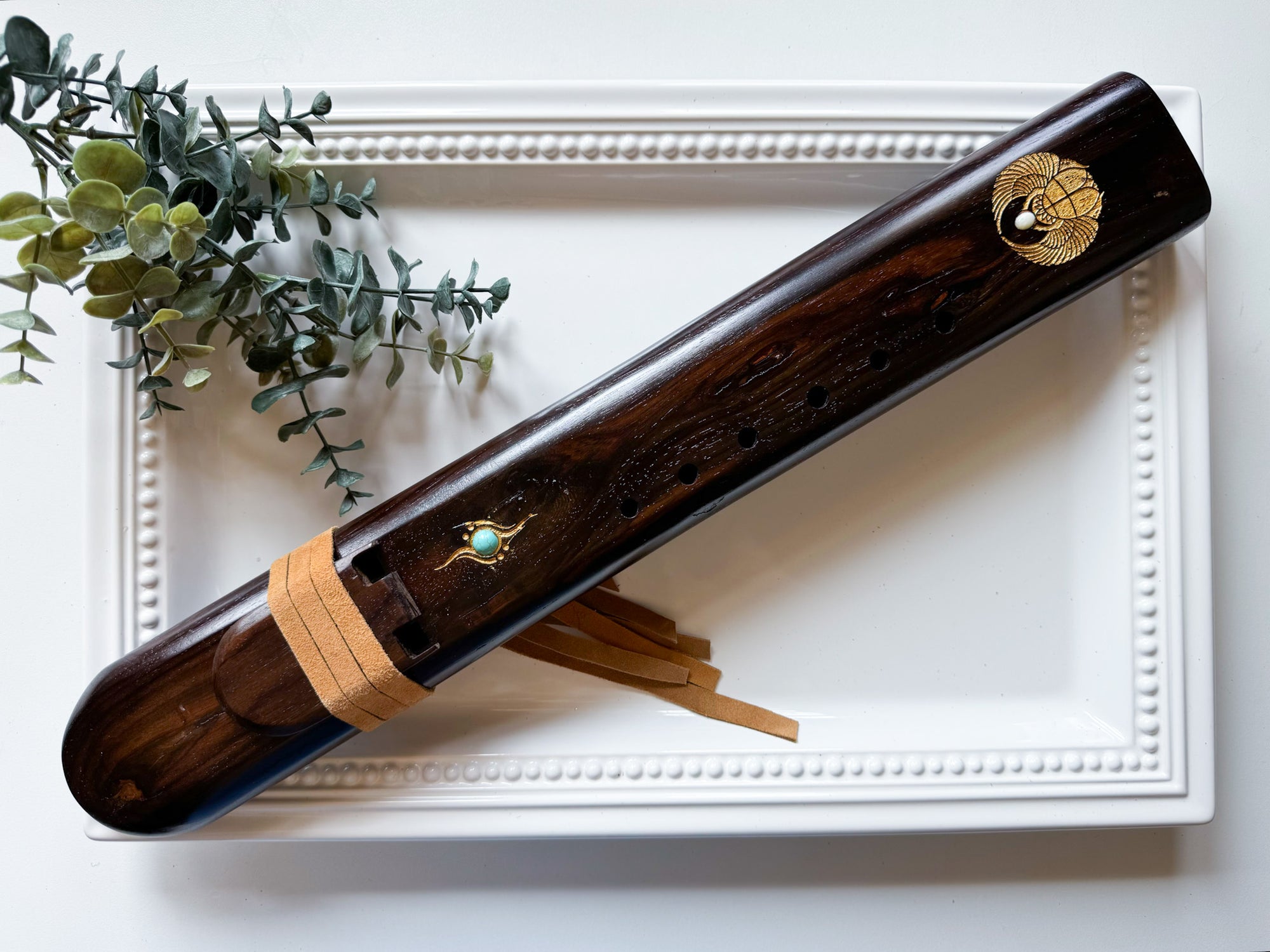 20" Hand Carved Ebony Double Flute || G Note 440 Hz