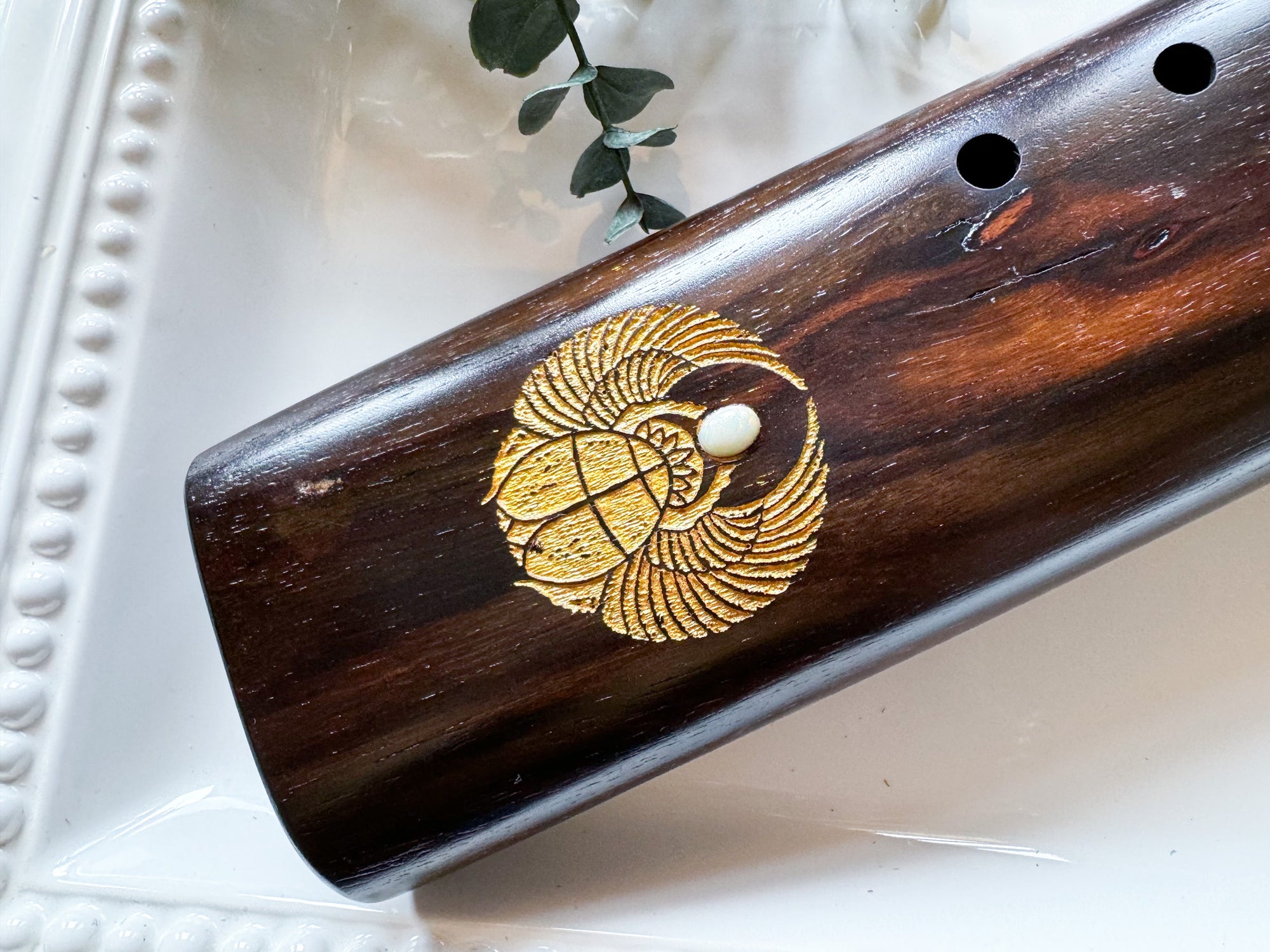 20" Hand Carved Ebony Double Flute || G Note 440 Hz