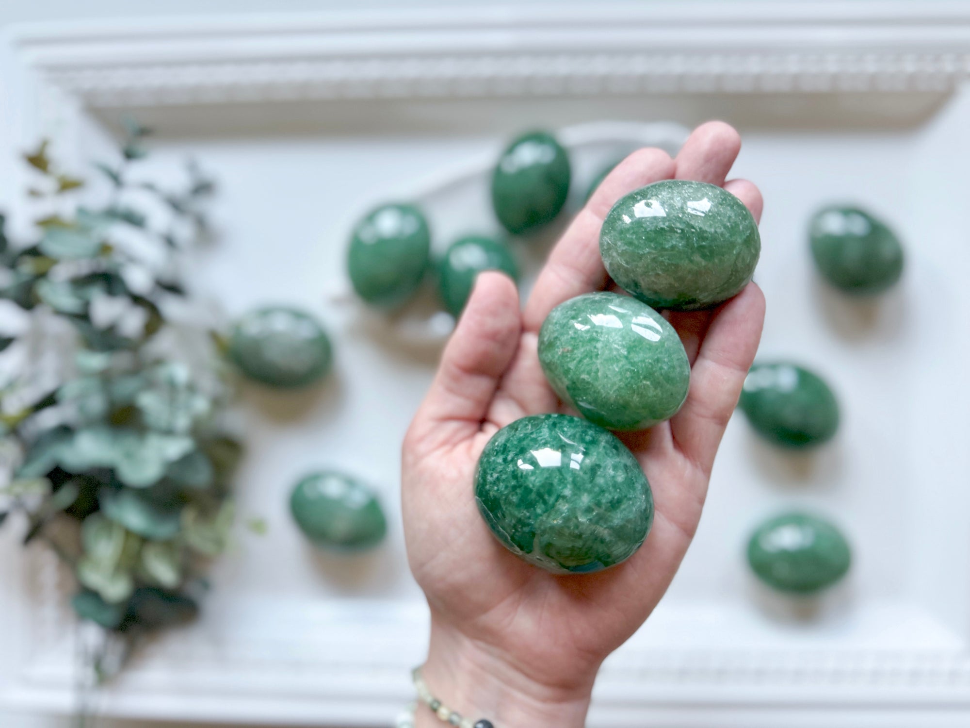 Green Strawberry Quartz Palm Stone