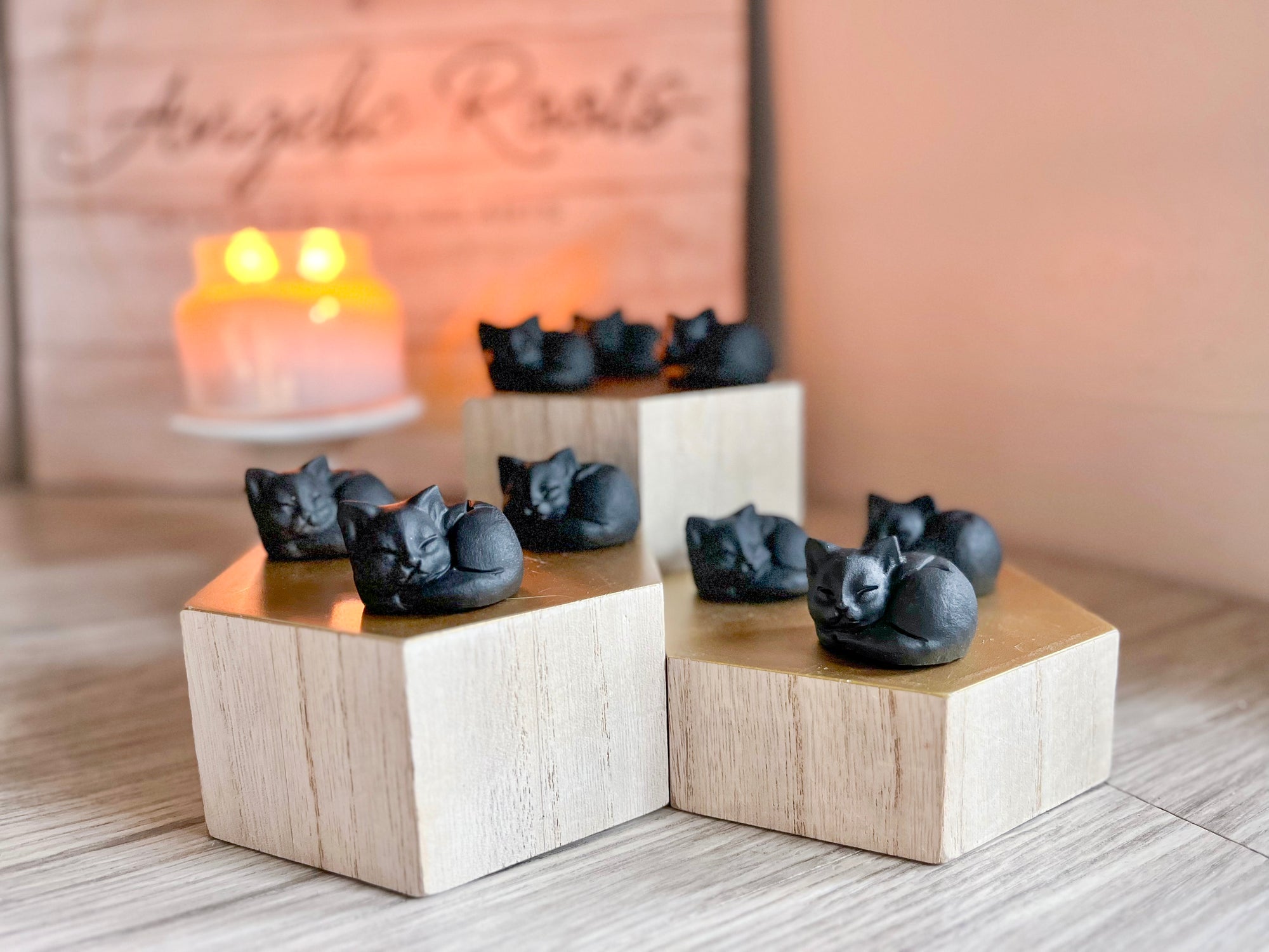 Matte Black Obsidian Sleeping Cat Crystal Carving