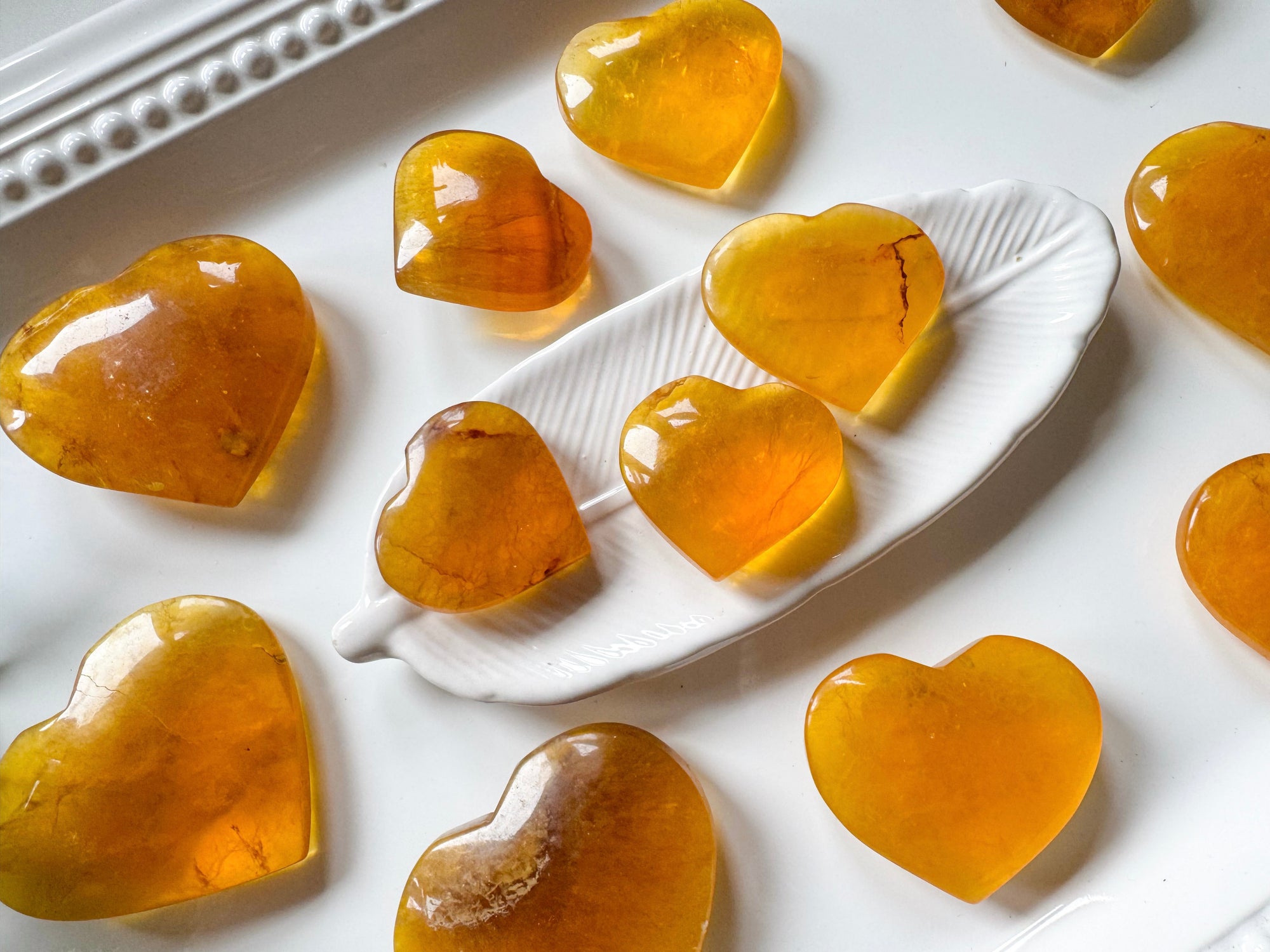 Yellow Fluorite with Mica Inclusion Hearts