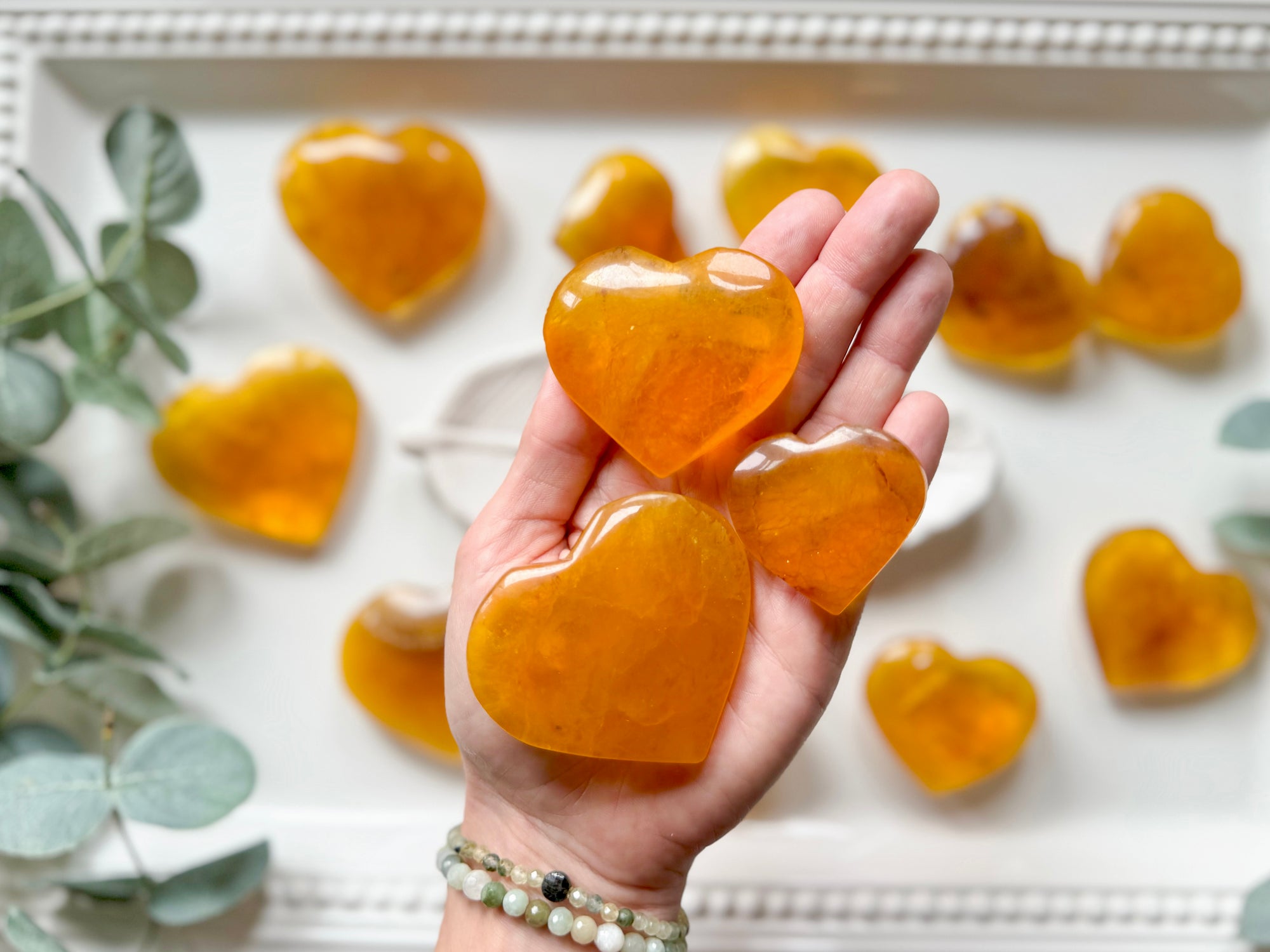 Yellow Fluorite with Mica Inclusion Hearts