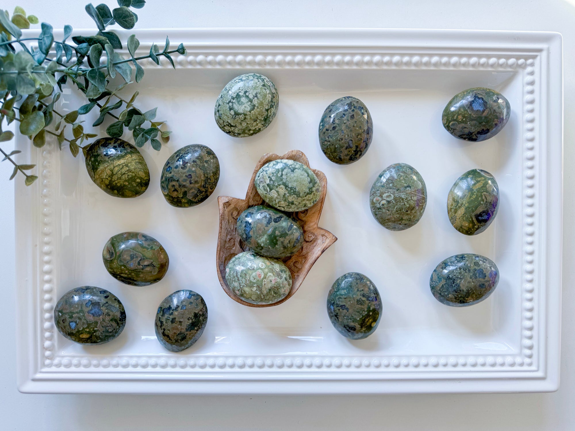 Green Rhyolite Palm Stone