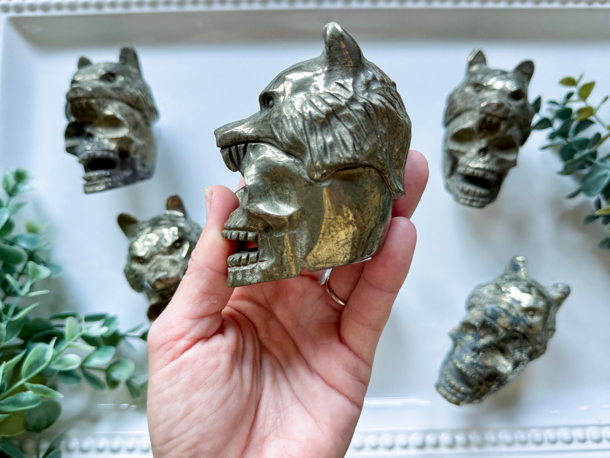 Pyrite Skull with Wolf Head