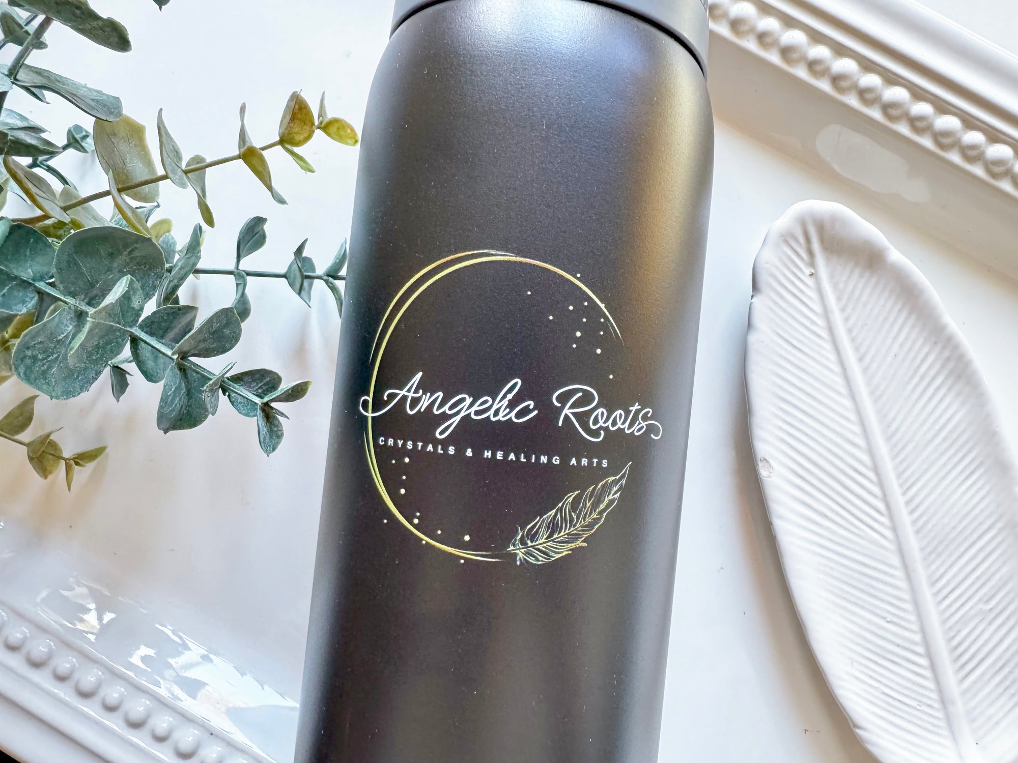 Angelic Roots Engraved Water Bottle || Black