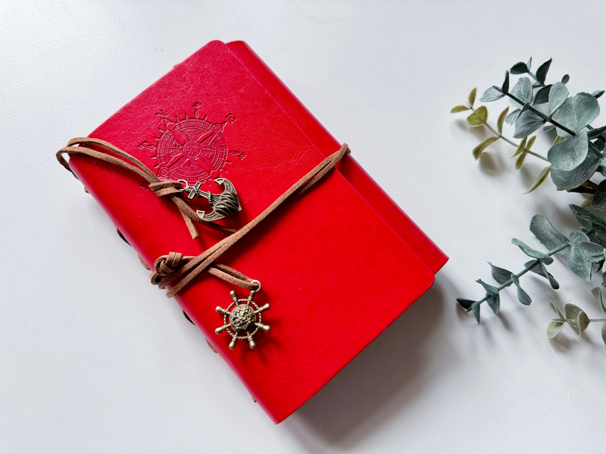 Compass Leather Journal - Red