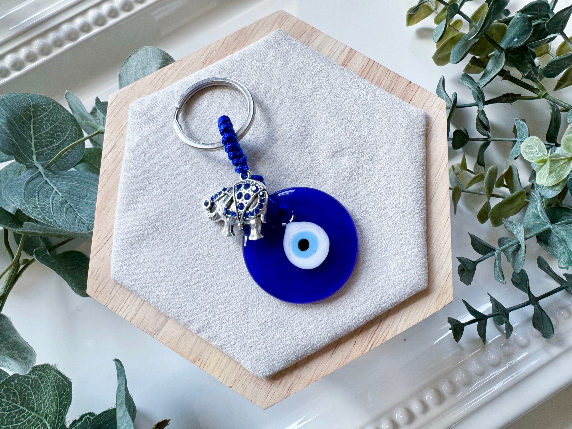 Evil Eye Keychain with Charm - Elephant