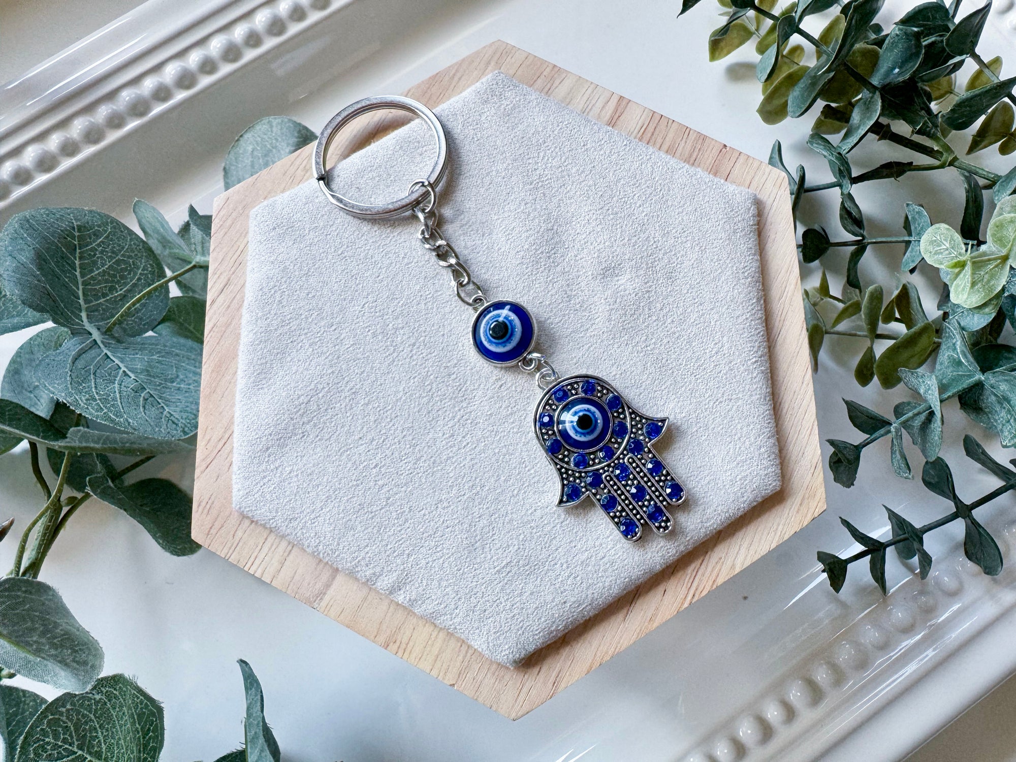 Evil Eye Keychain with Charm - Hamsa