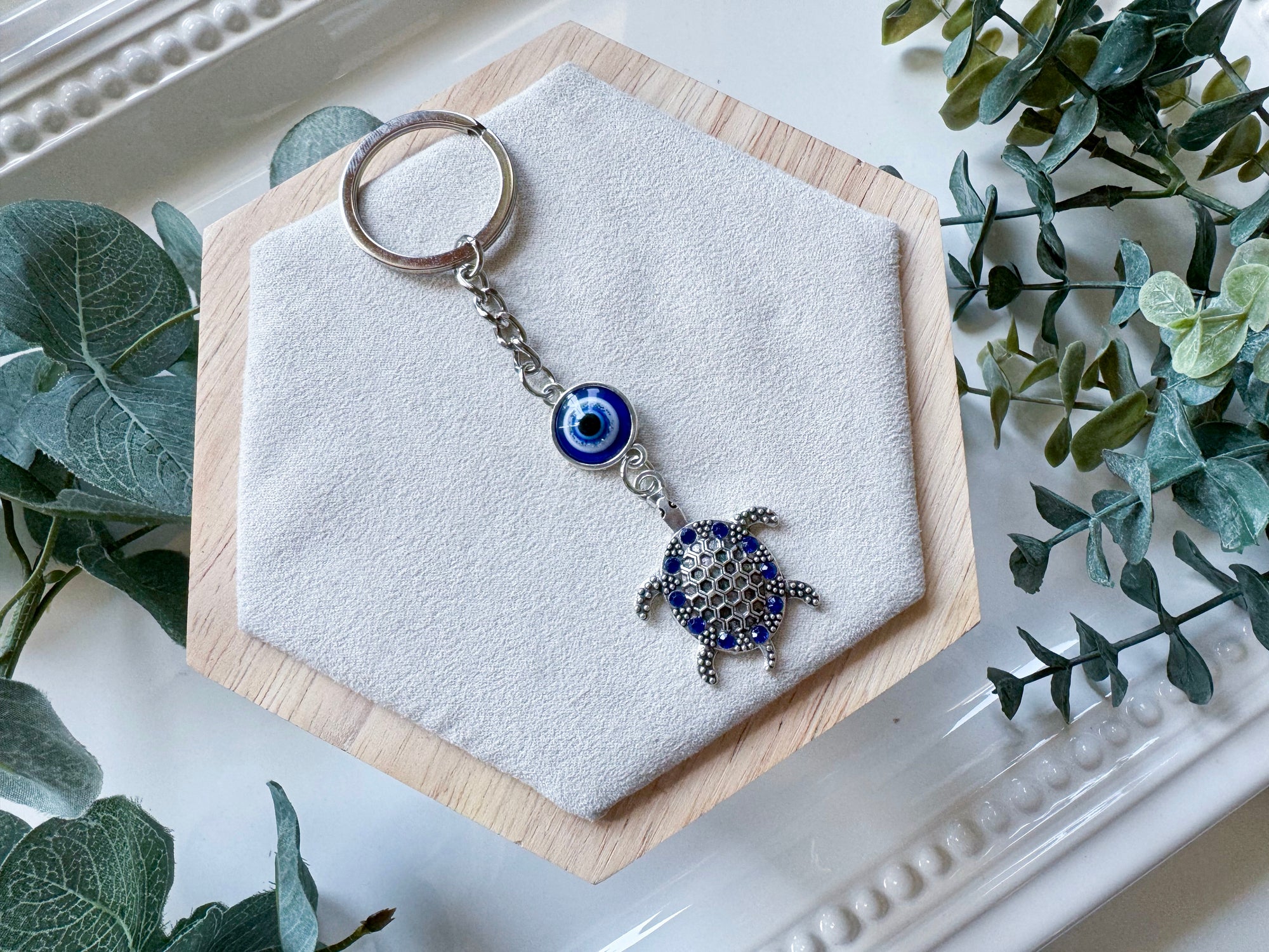 Evil Eye Keychain with Charm - Sea Turtle