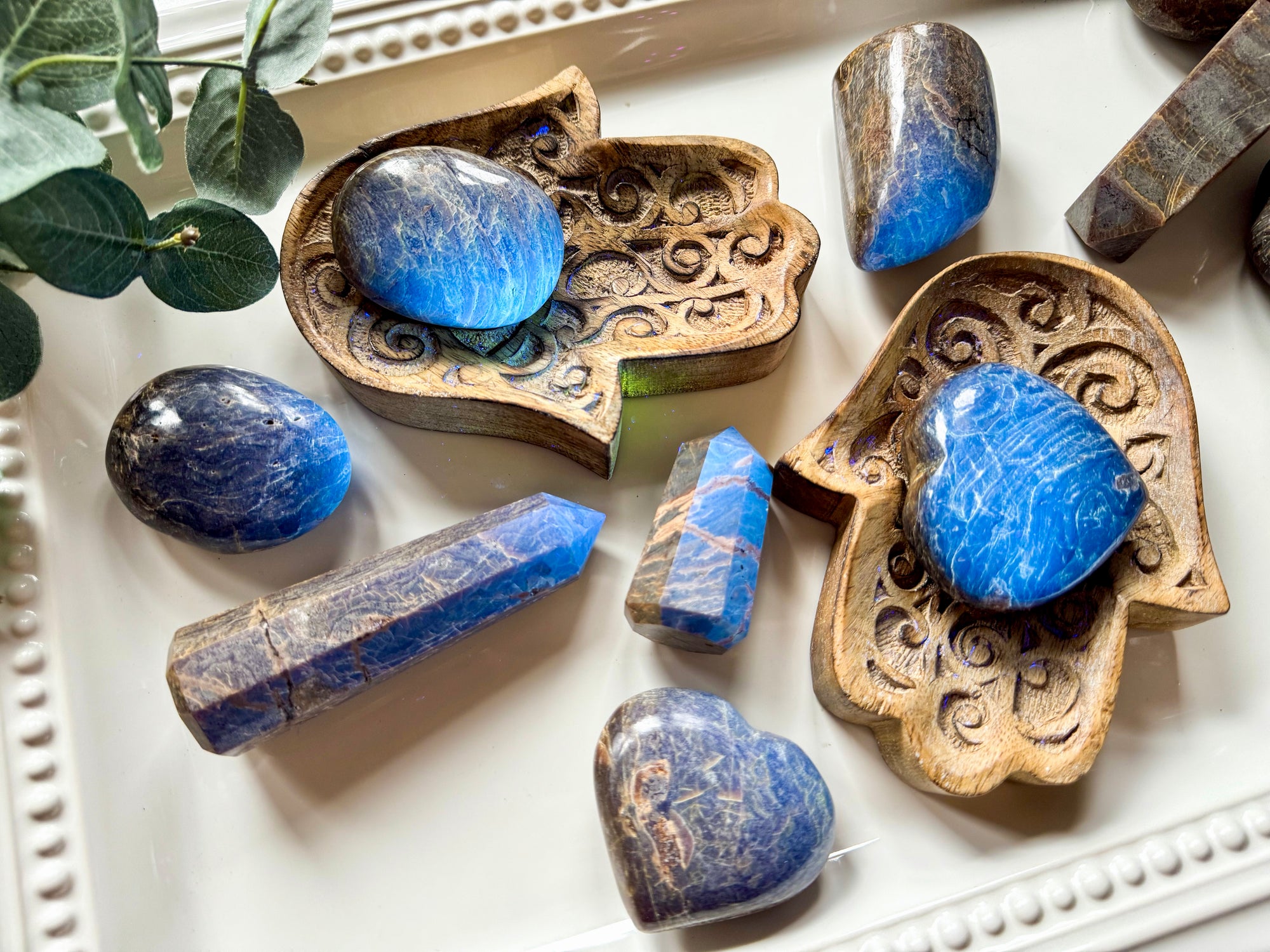 Blue Amber Palm Stone || India