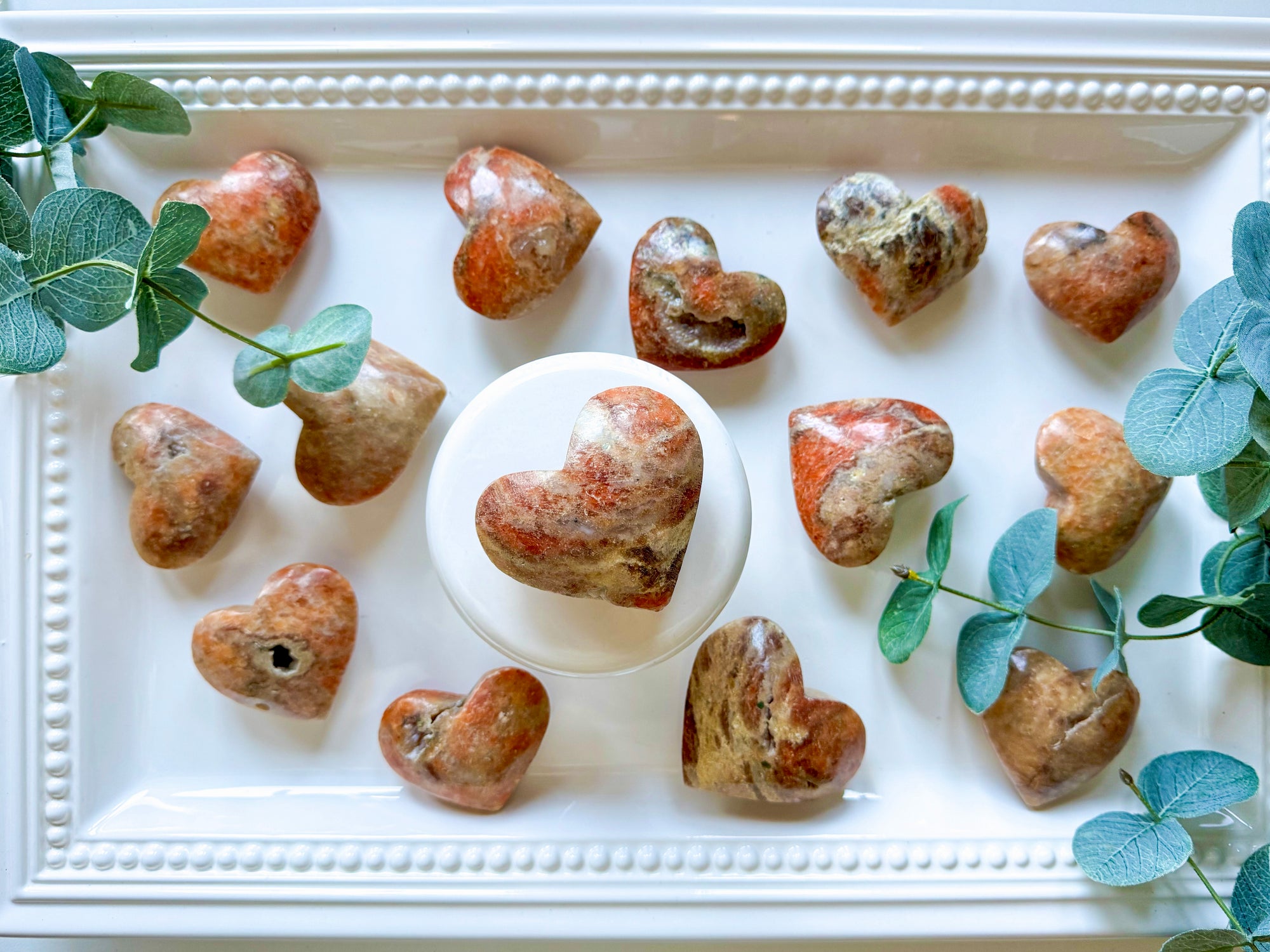 Orange Calcite and Sunstone Hearts
