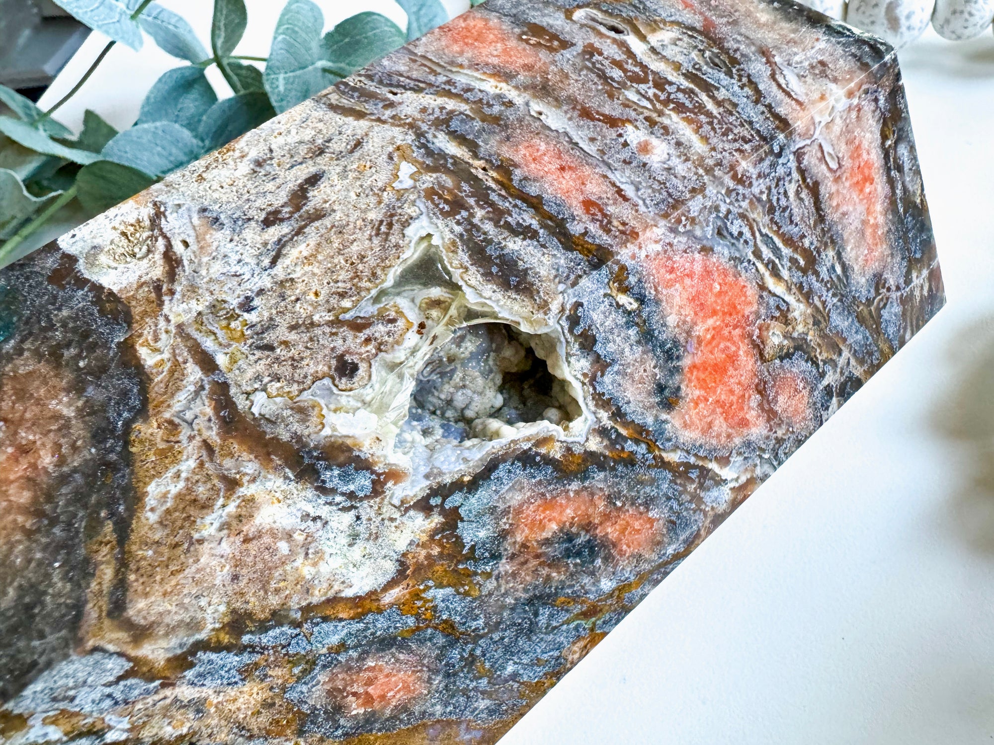 Orange Calcite with Sunstone & Apatite Point || XL