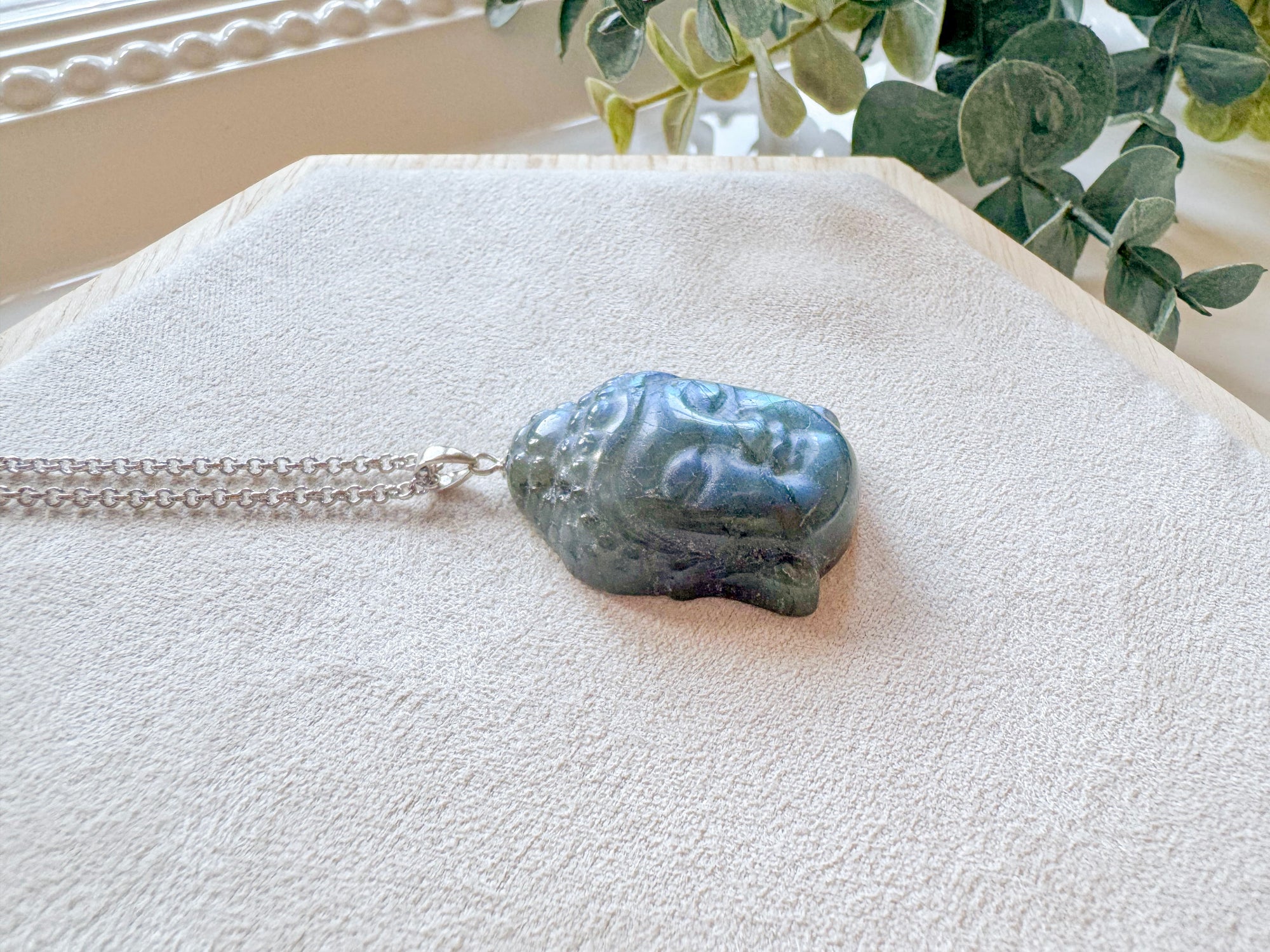 Labradorite Buddha Pendant Necklace