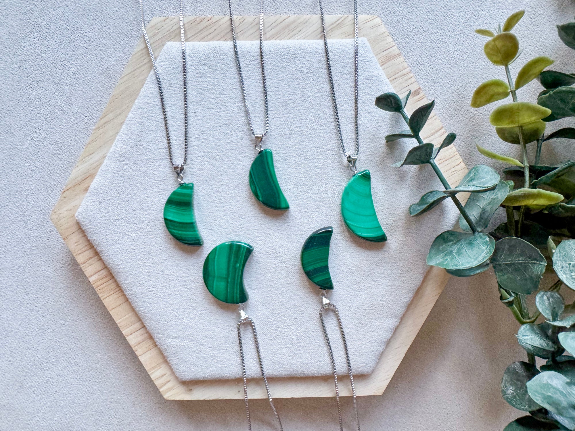 Malachite Crescent Moon Sterling Necklace