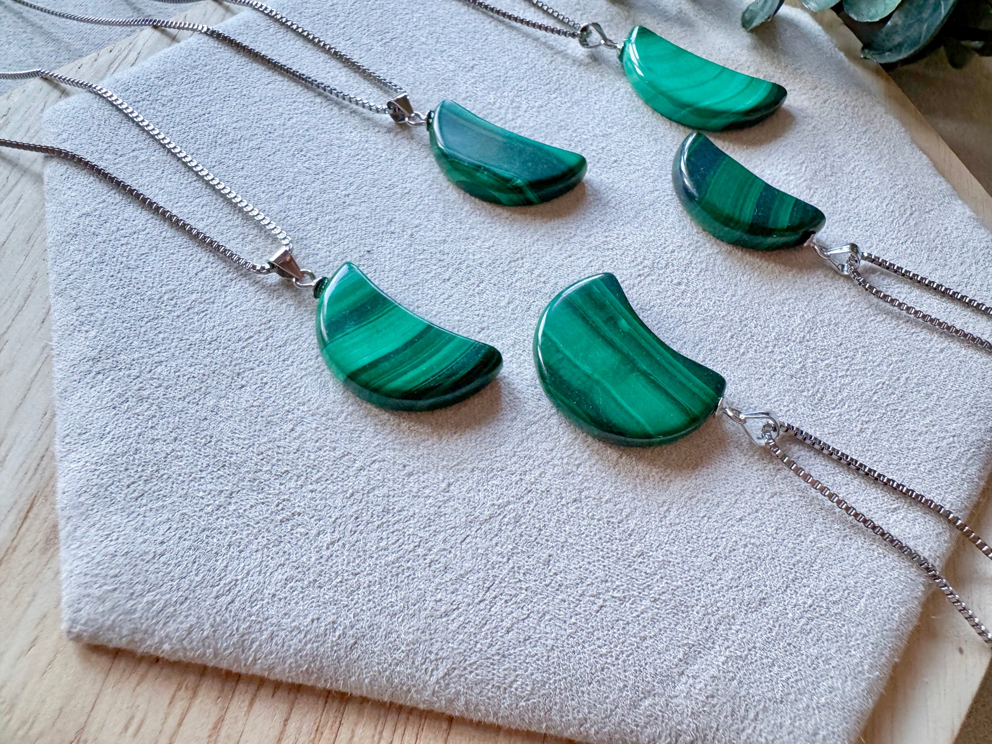 Malachite Crescent Moon Sterling Necklace