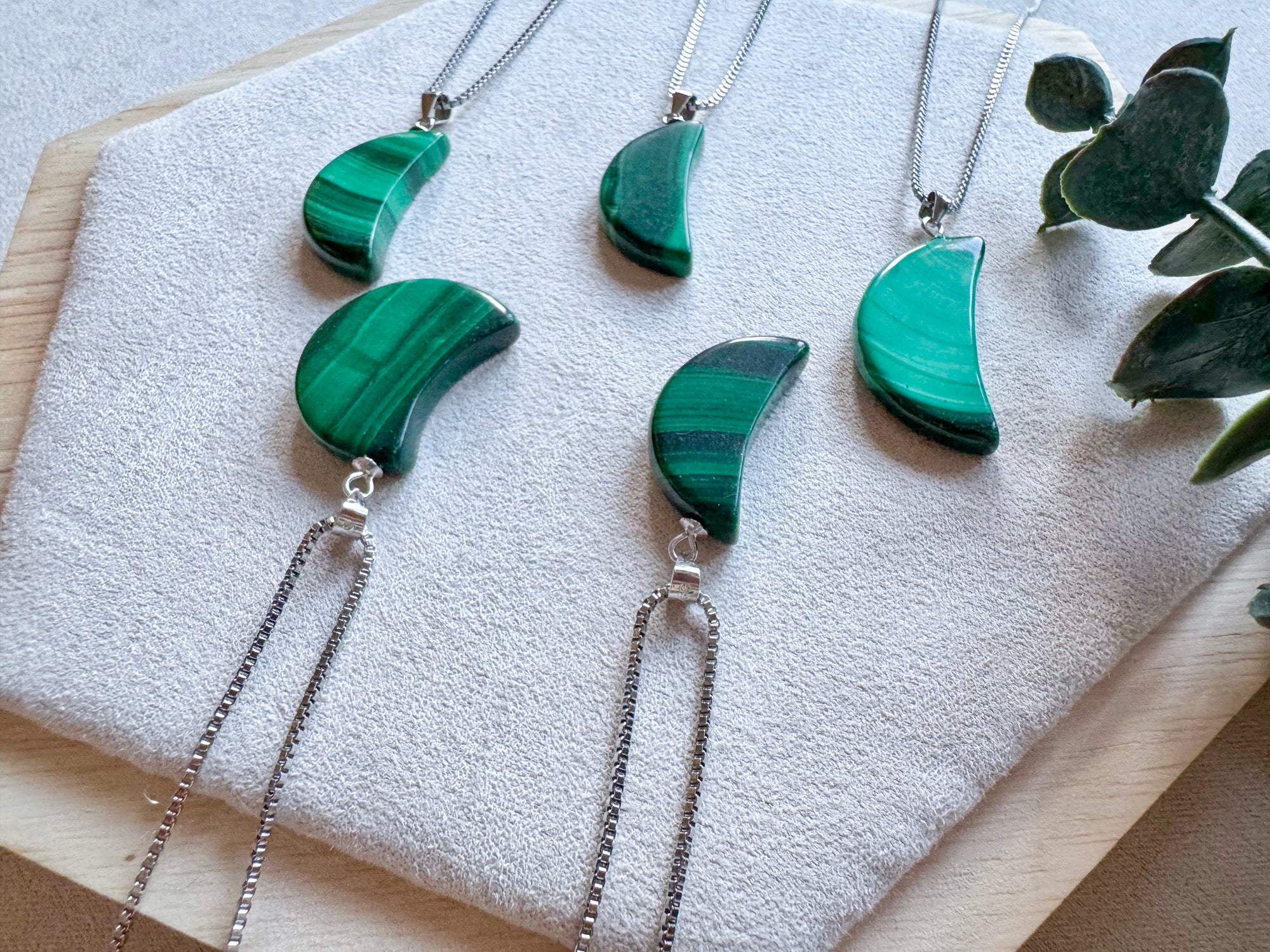 Malachite Crescent Moon Sterling Necklace