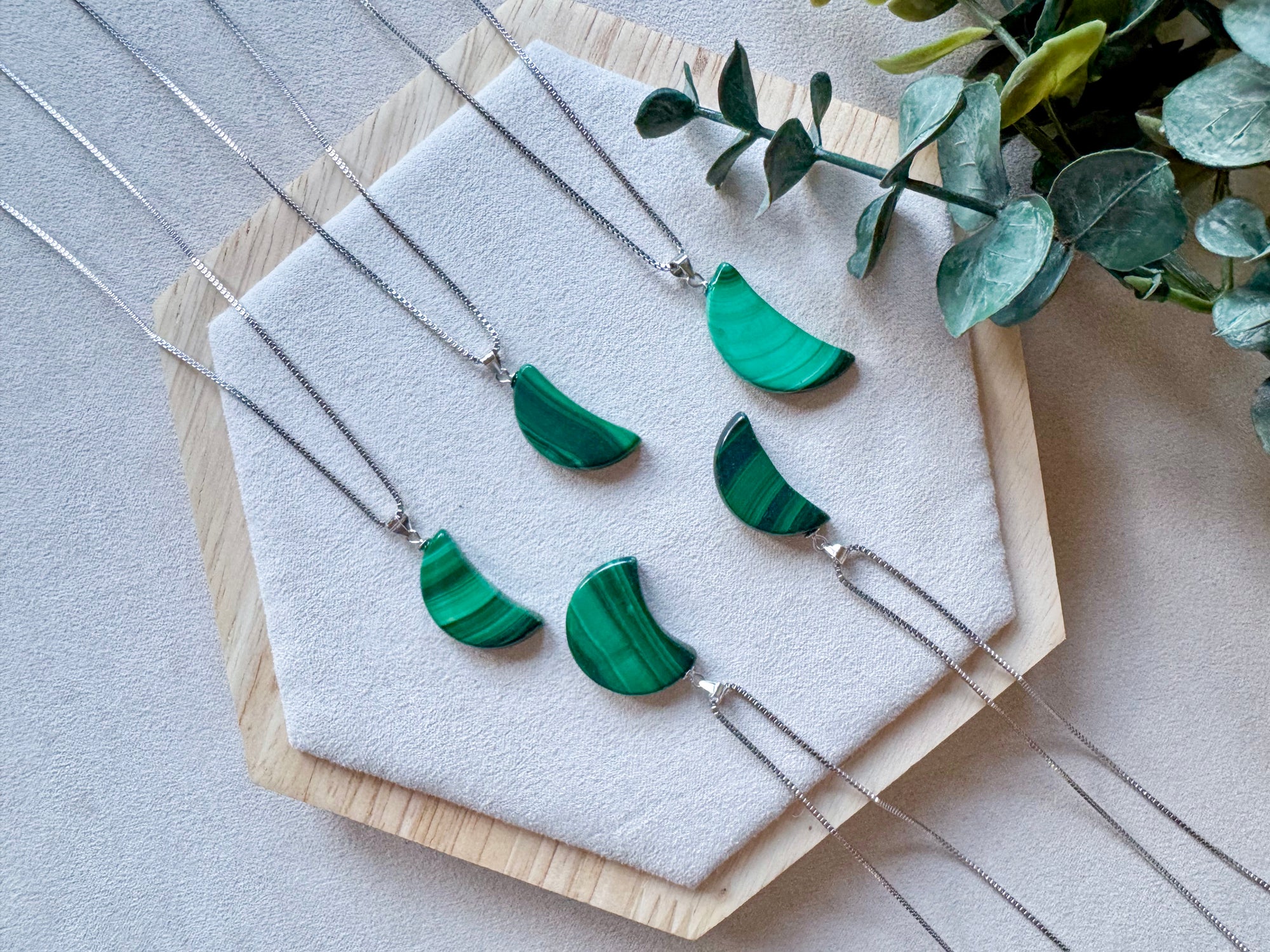 Malachite Crescent Moon Sterling Necklace