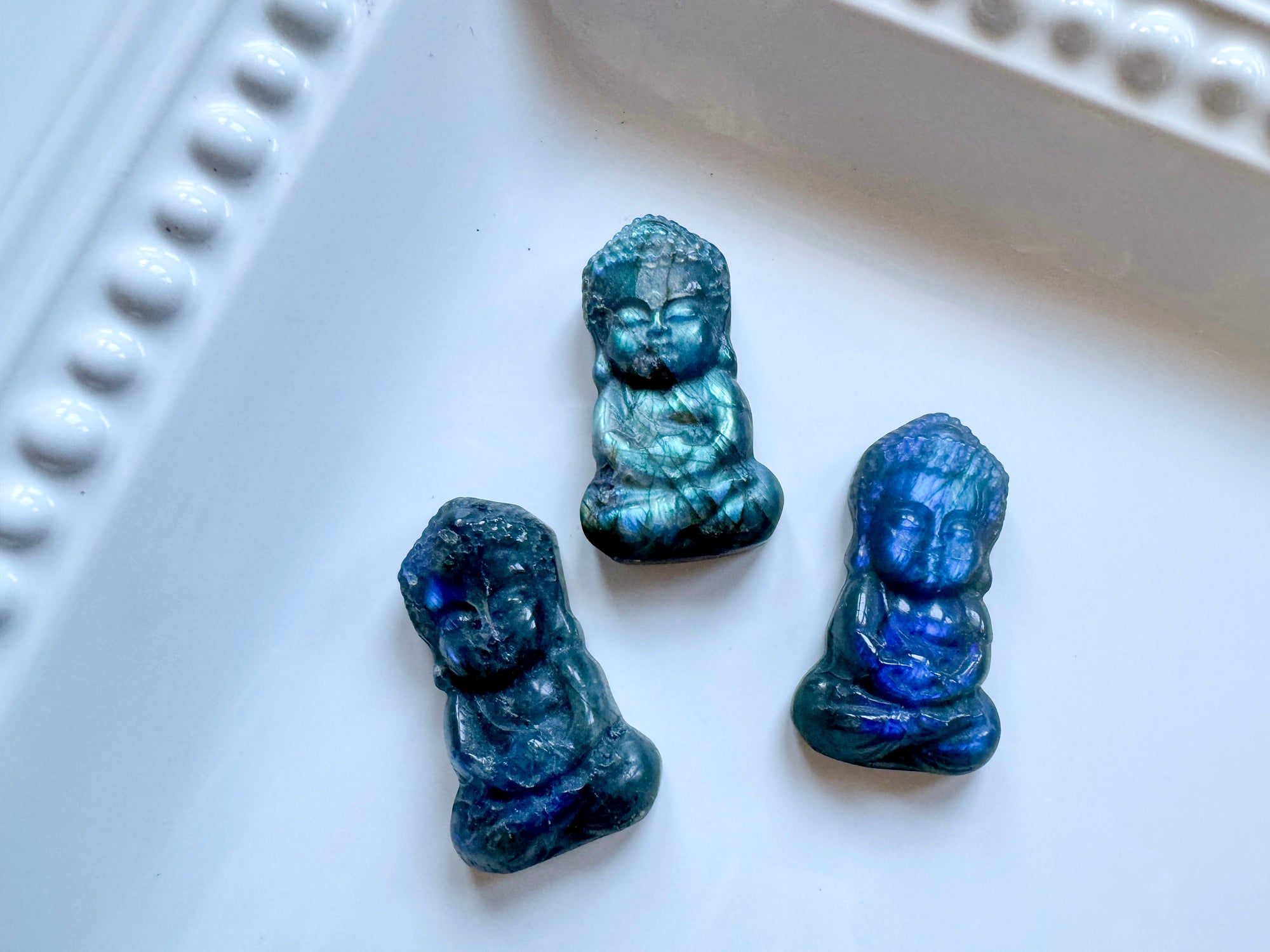 Mini Baby Buddha Labradorite Flat Back Carving