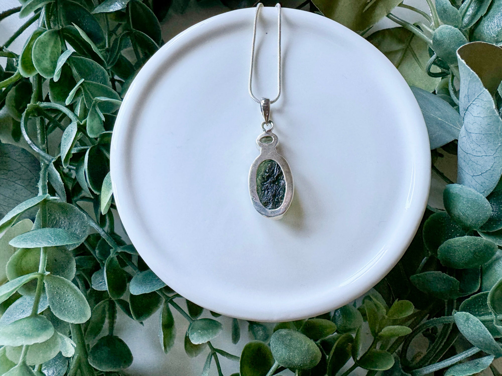 Moldavite & Faceted Moldavite Sterling Silver Necklace