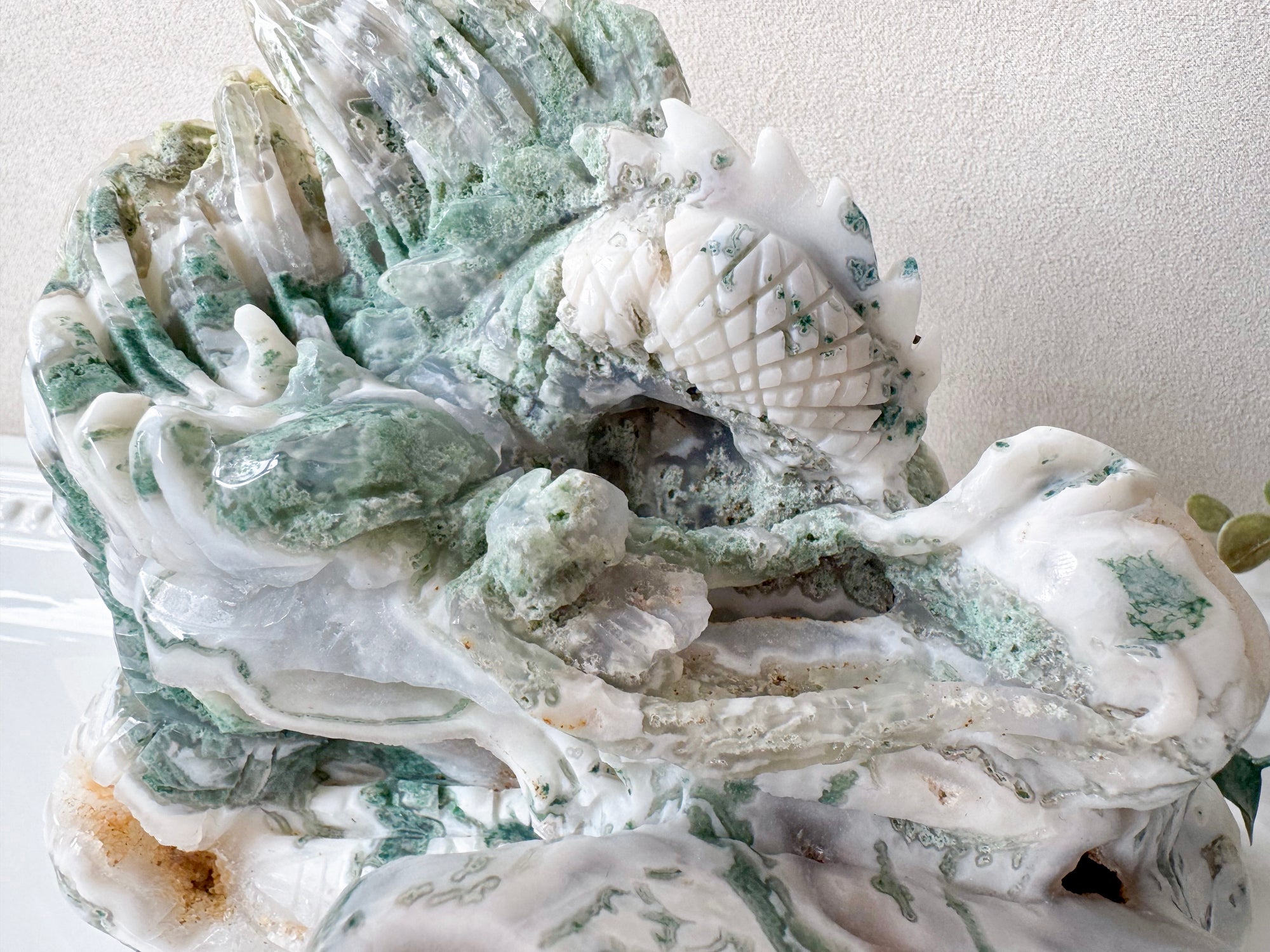 Moss Agate Dragon Free Form Carving